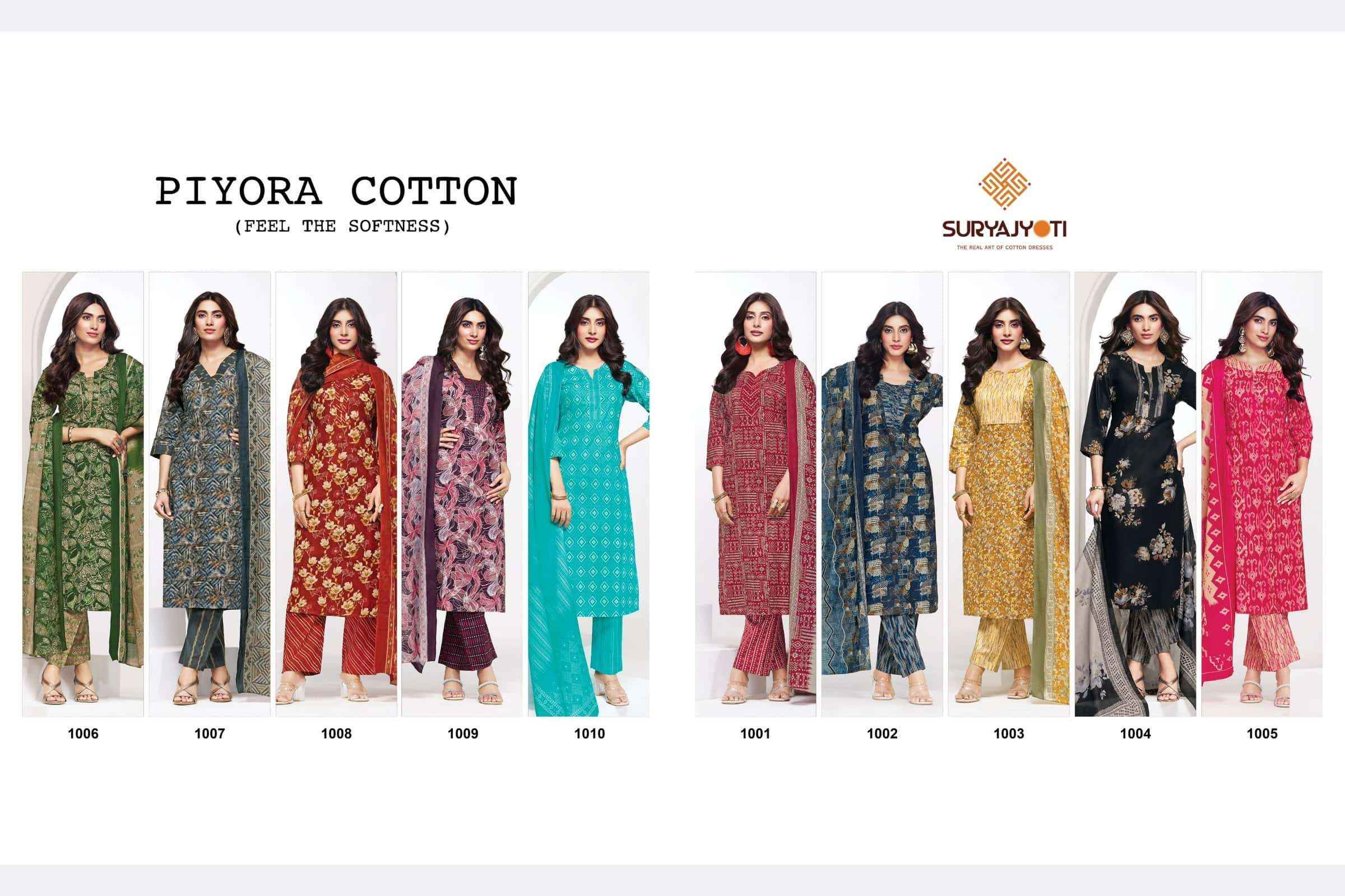 Suryajyoti Piyora Cotton Pure Lawn Ladies Dress Material, Surat Textile Wholesale ( 8 Pcs Catalogue )