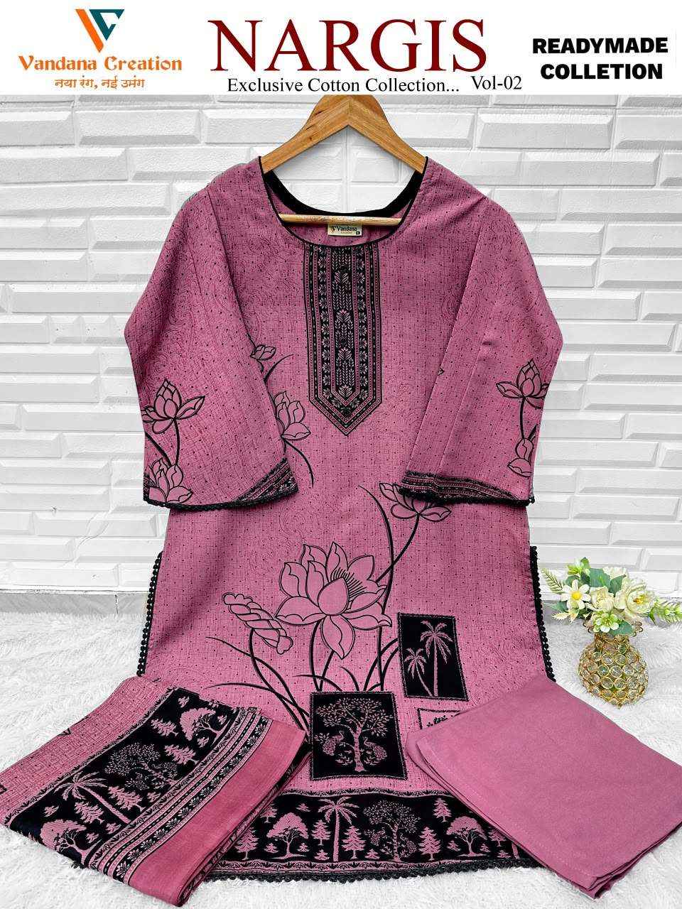 Vandana Fashion Nargis Vol 2 Readymade Karachi Cotton 3 Pec Dress Wholesale Price ( 8 Pcs Catalog )