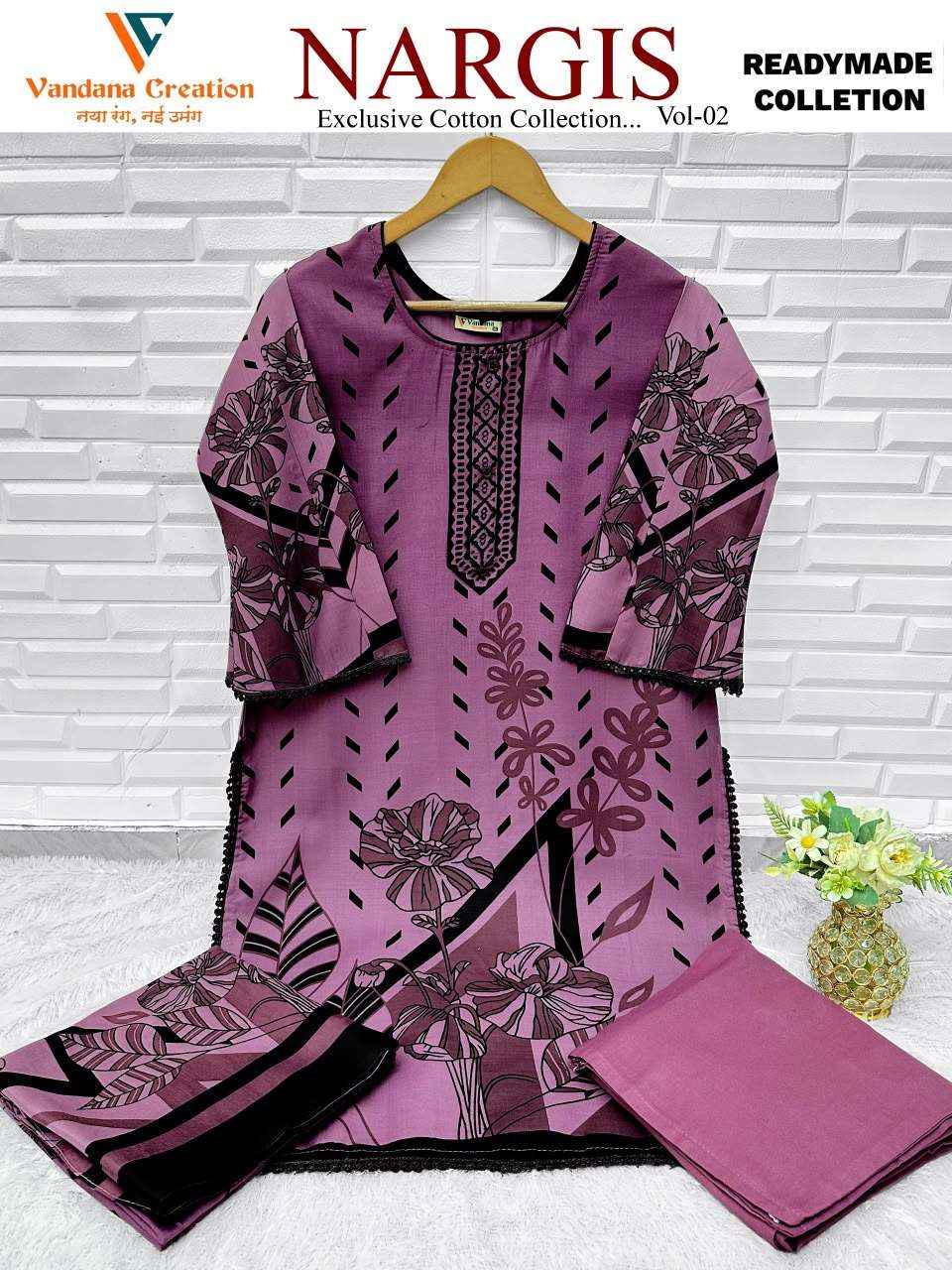 Vandana Fashion Nargis Vol 2 Readymade Karachi Cotton 3 Pec Dress Wholesale Price ( 8 Pcs Catalog )
