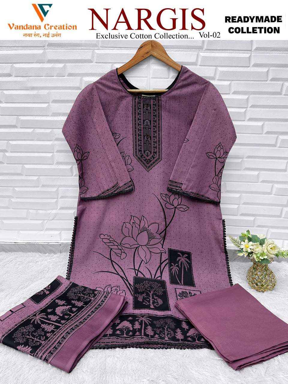 Vandana Fashion Nargis Vol 2 Readymade Karachi Cotton 3 Pec Dress Wholesale Price ( 8 Pcs Catalog )