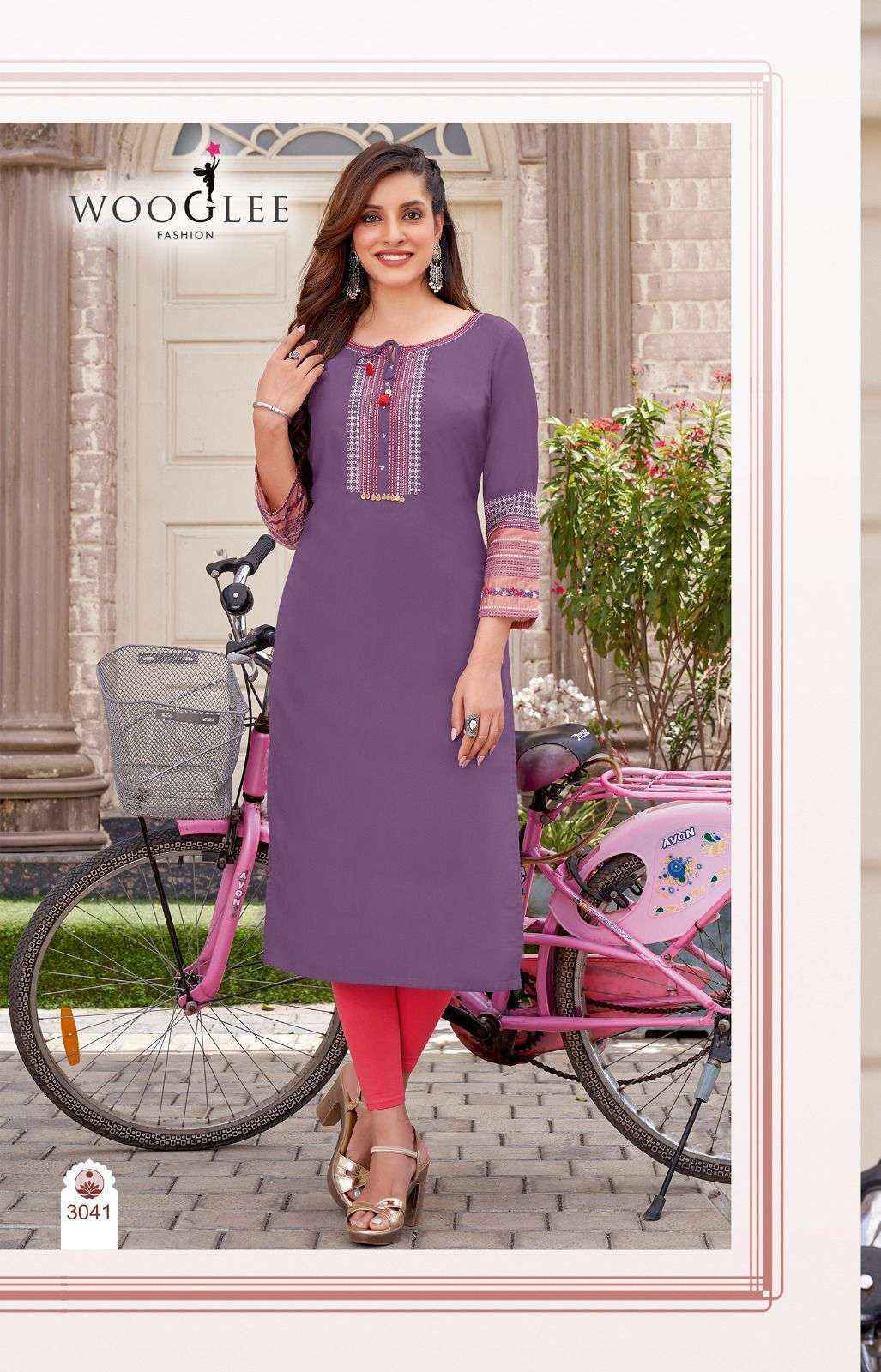 Wooglee Salonee Vol 8 Heavy Rayon Handwork Long Straight Kurti | Surat Wholesale Market (6 Pcs Set)