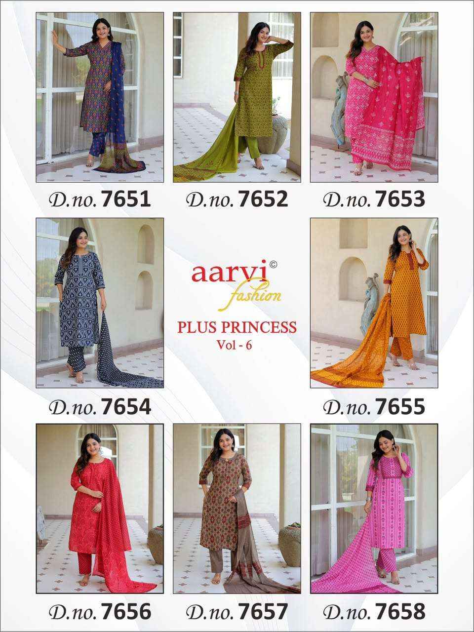 Aarvi Fashion Plus Princess Vol 6 Pure Cotton Readymade Suits 8 Pcs Catalog