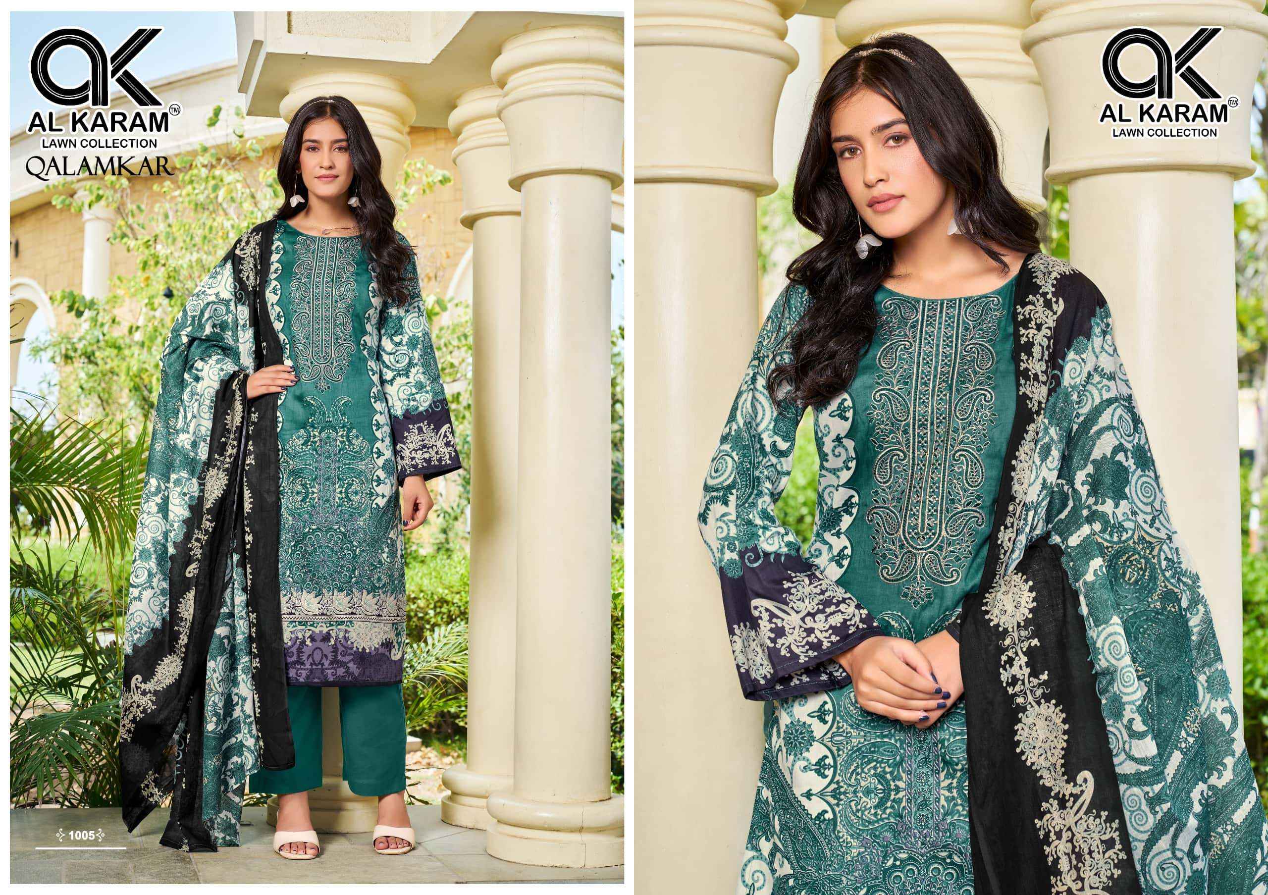 Al Karam Qalamkar Pure Lawn Cotton Dress Material 6Pcs Catalog