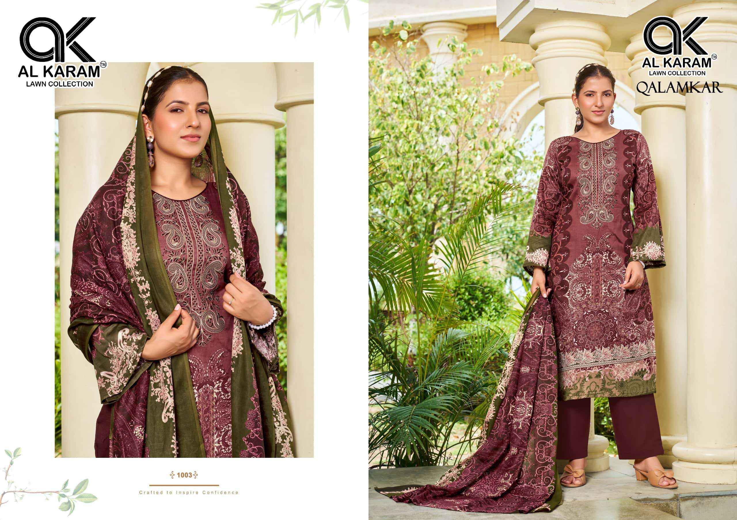 Al Karam Qalamkar Pure Lawn Cotton Dress Material 6Pcs Catalog