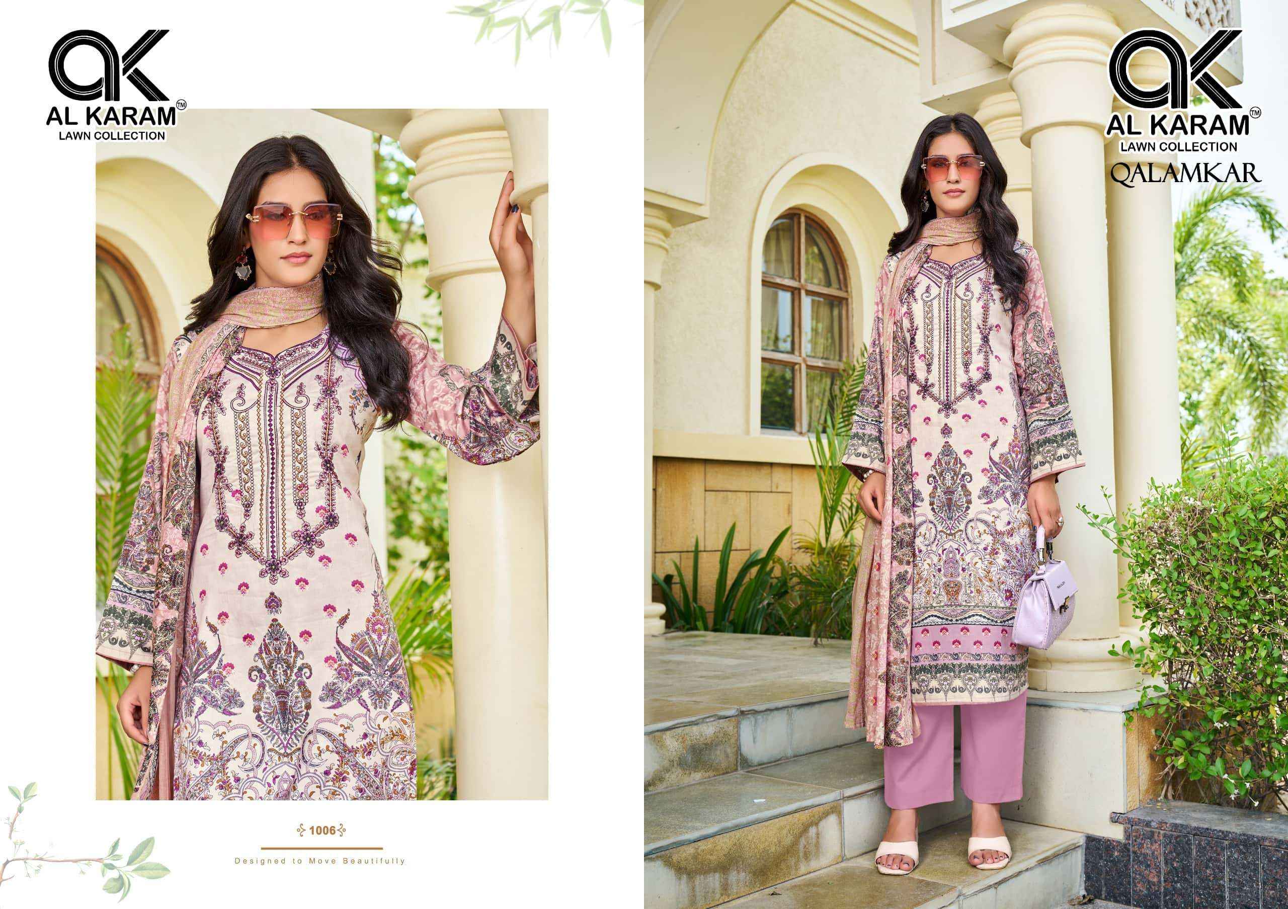 Al Karam Qalamkar Pure Lawn Cotton Dress Material 6Pcs Catalog