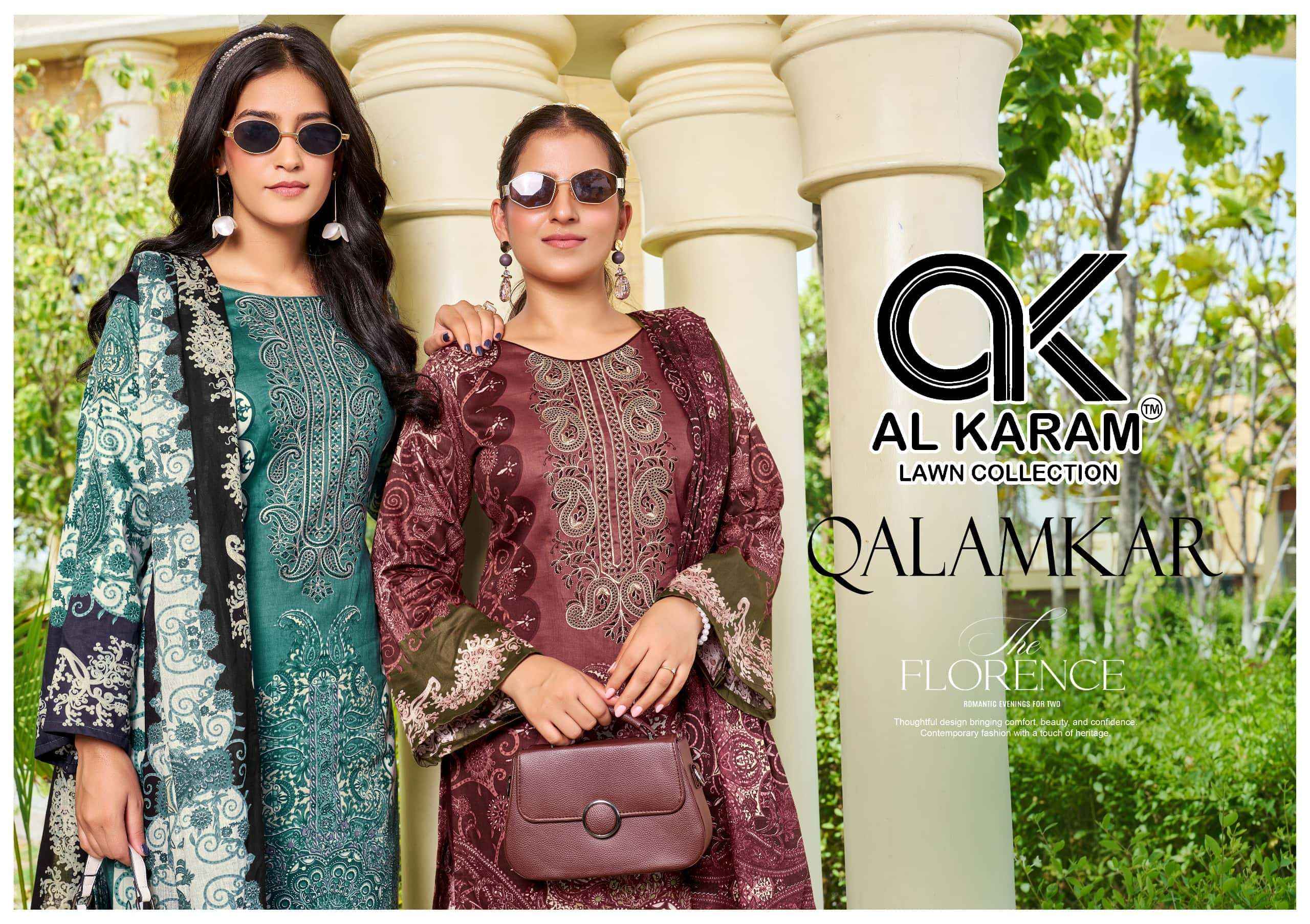 Al Karam Qalamkar Pure Lawn Cotton Dress Material 6Pcs Catalog