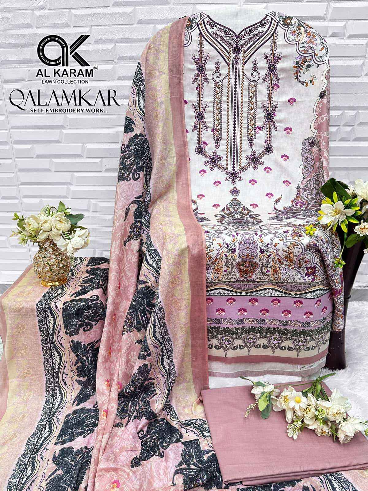 Al Karam Qalamkar Pure Lawn Cotton Dress Material 6Pcs Catalog