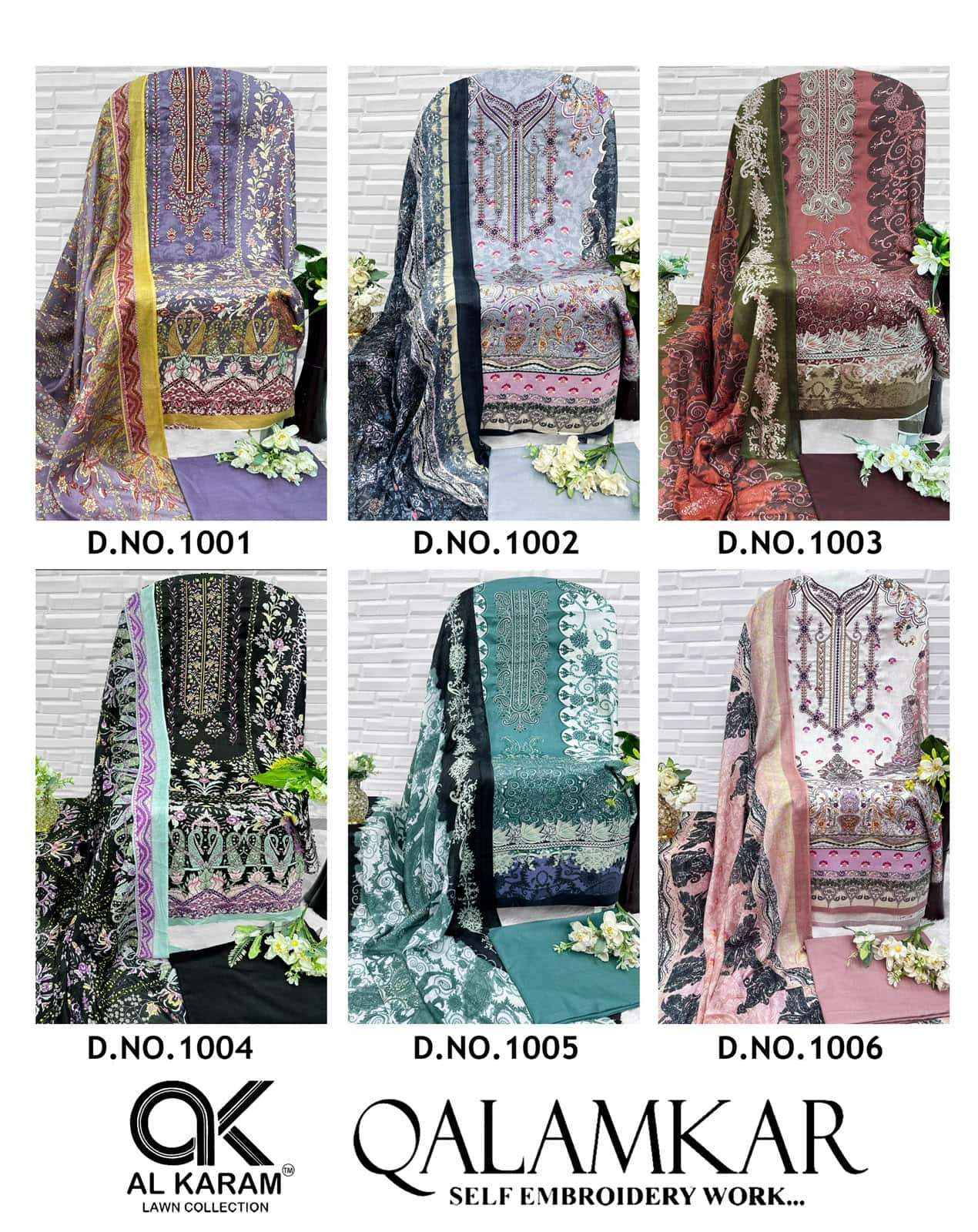 Al Karam Qalamkar Pure Lawn Cotton Dress Material 6Pcs Catalog