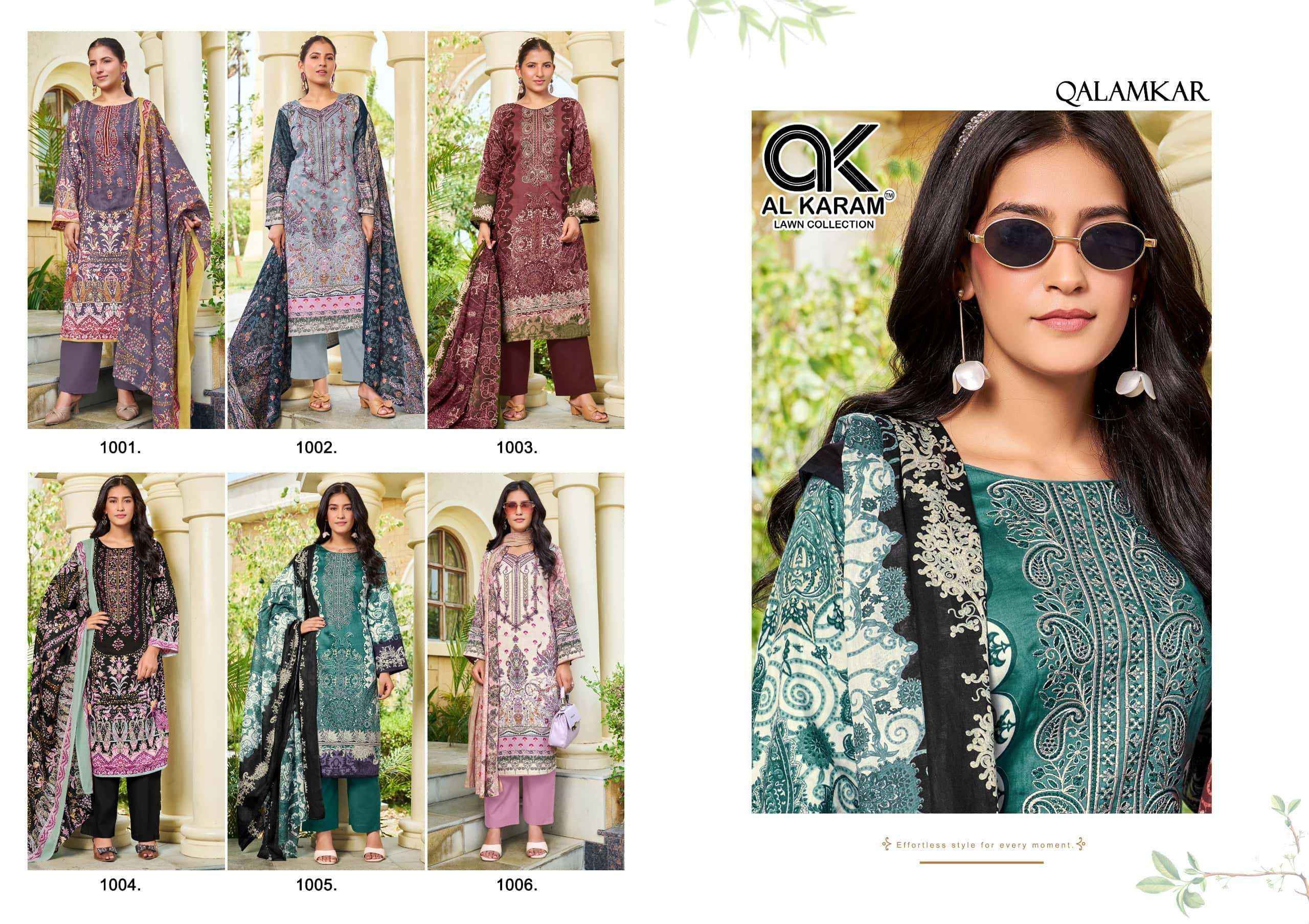Al Karam Qalamkar Pure Lawn Cotton Dress Material 6Pcs Catalog