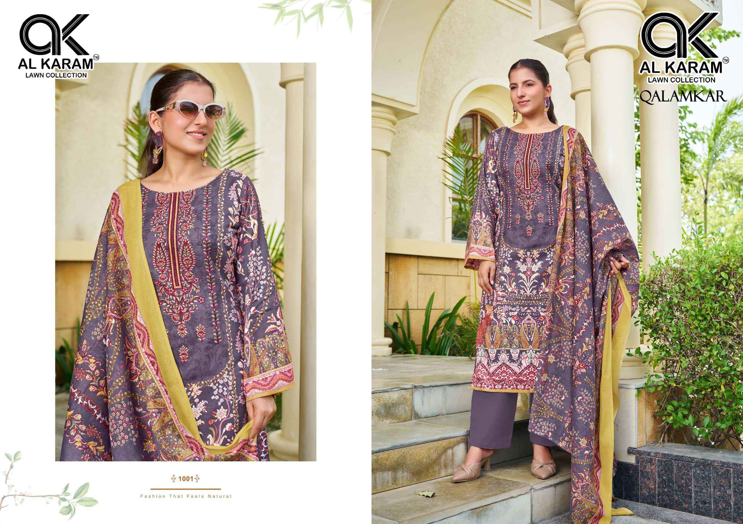 Al Karam Qalamkar Pure Lawn Cotton Dress Material 6Pcs Catalog