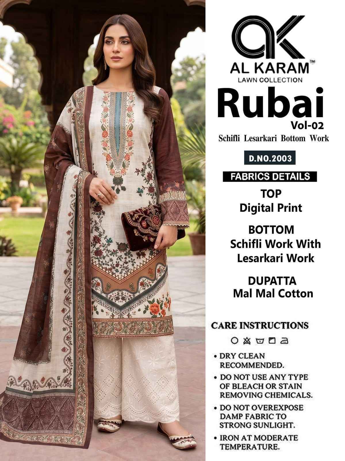 Al Karam Rubai Vol 2 Cotton Dress Material 6 pcs Catalog