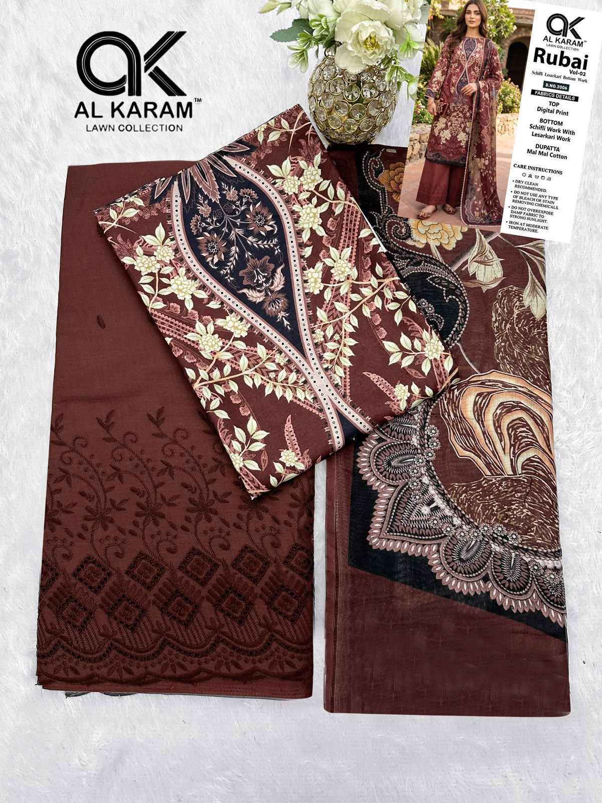 Al Karam Rubai Vol 2 Cotton Dress Material 6 pcs Catalog