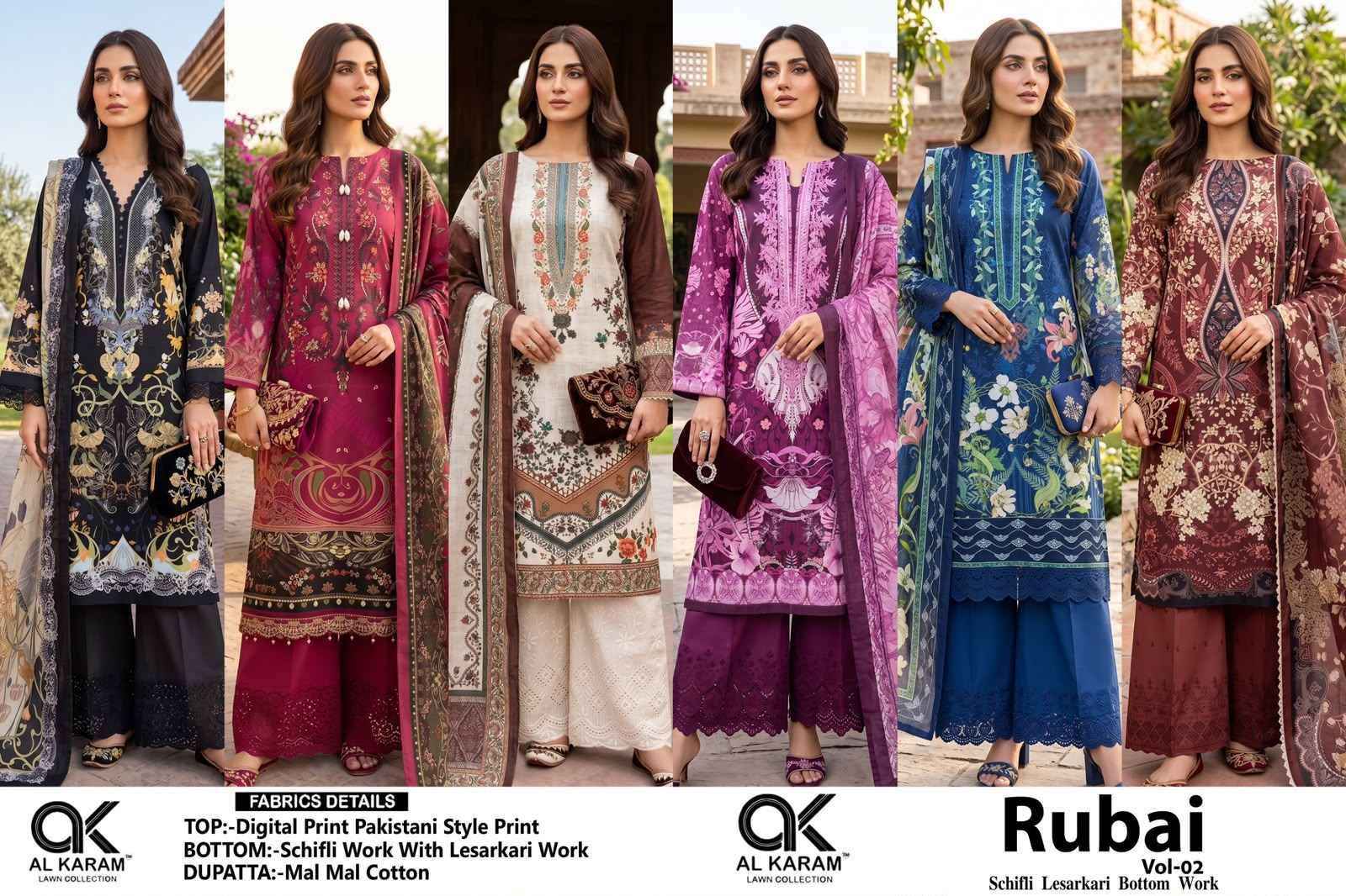 Al Karam Rubai Vol 2 Cotton Dress Material 6 pcs Catalog