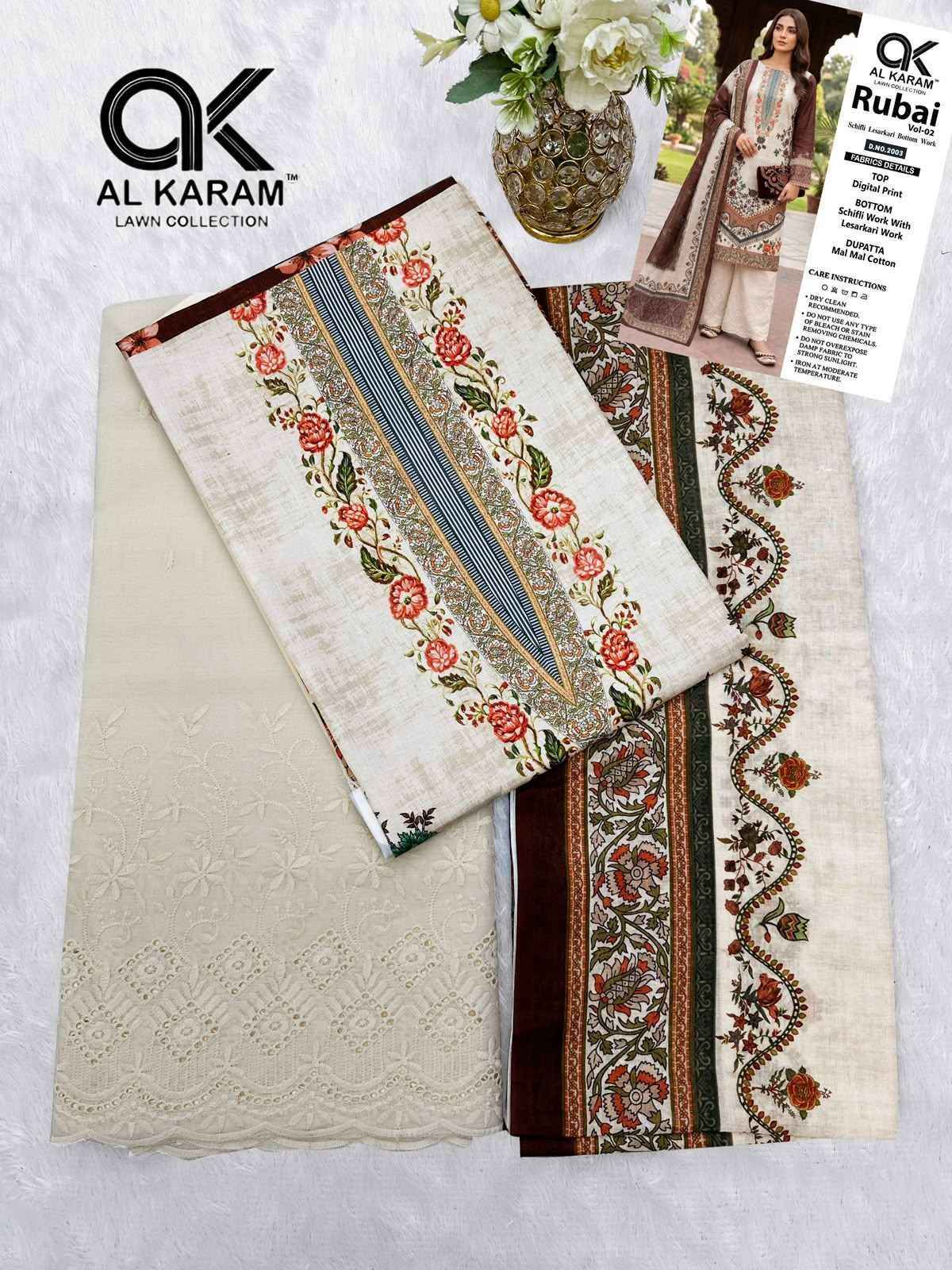 Al Karam Rubai Vol 2 Cotton Dress Material 6 pcs Catalog