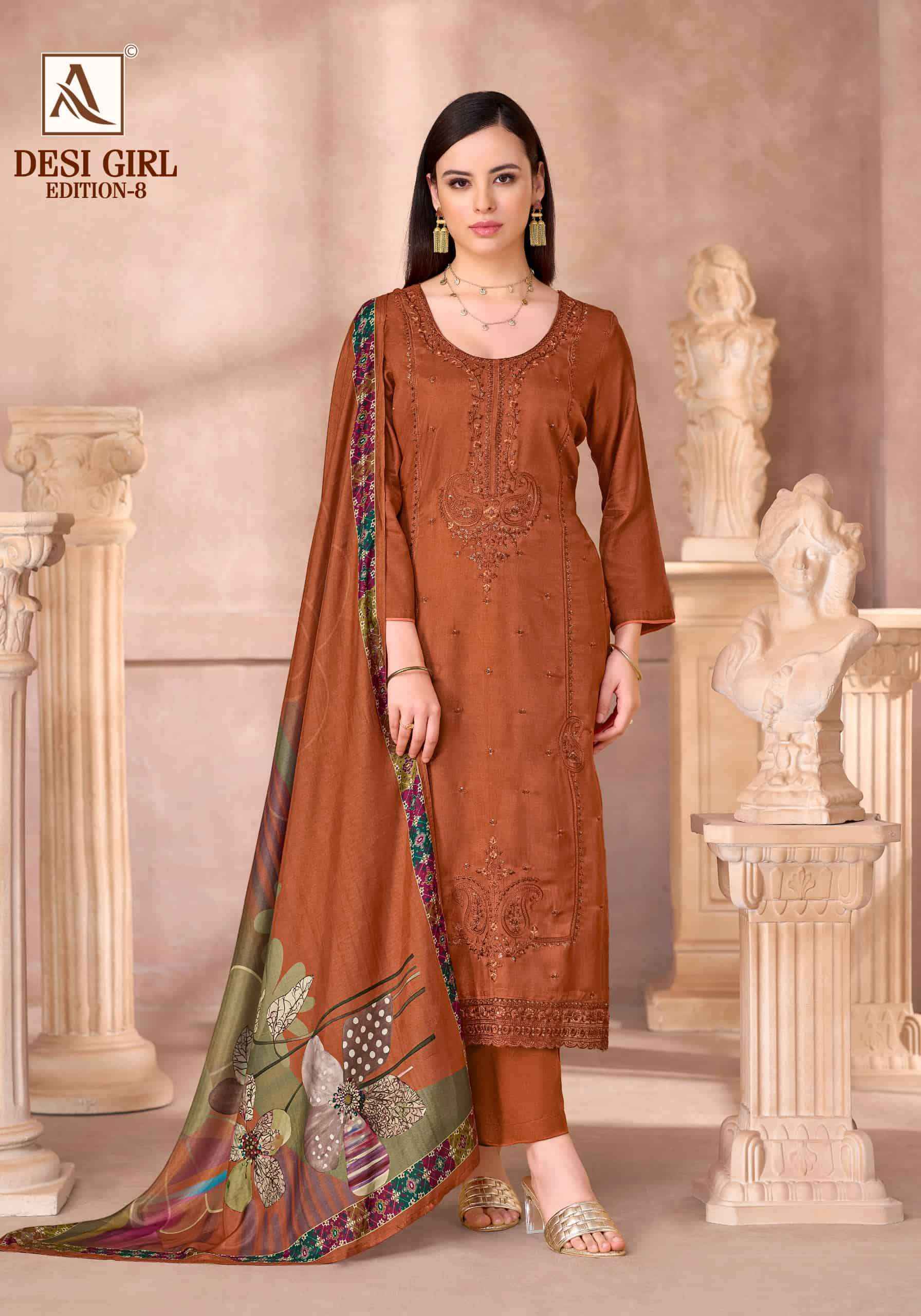 Alok Suit Desi Girl Edition 8 Muslin Dress Material 6 Pcs Catalogue
