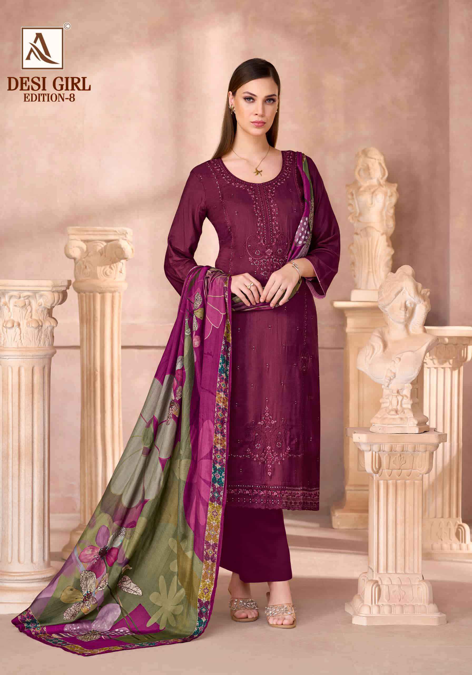Alok Suit Desi Girl Edition 8 Muslin Dress Material 6 Pcs Catalogue