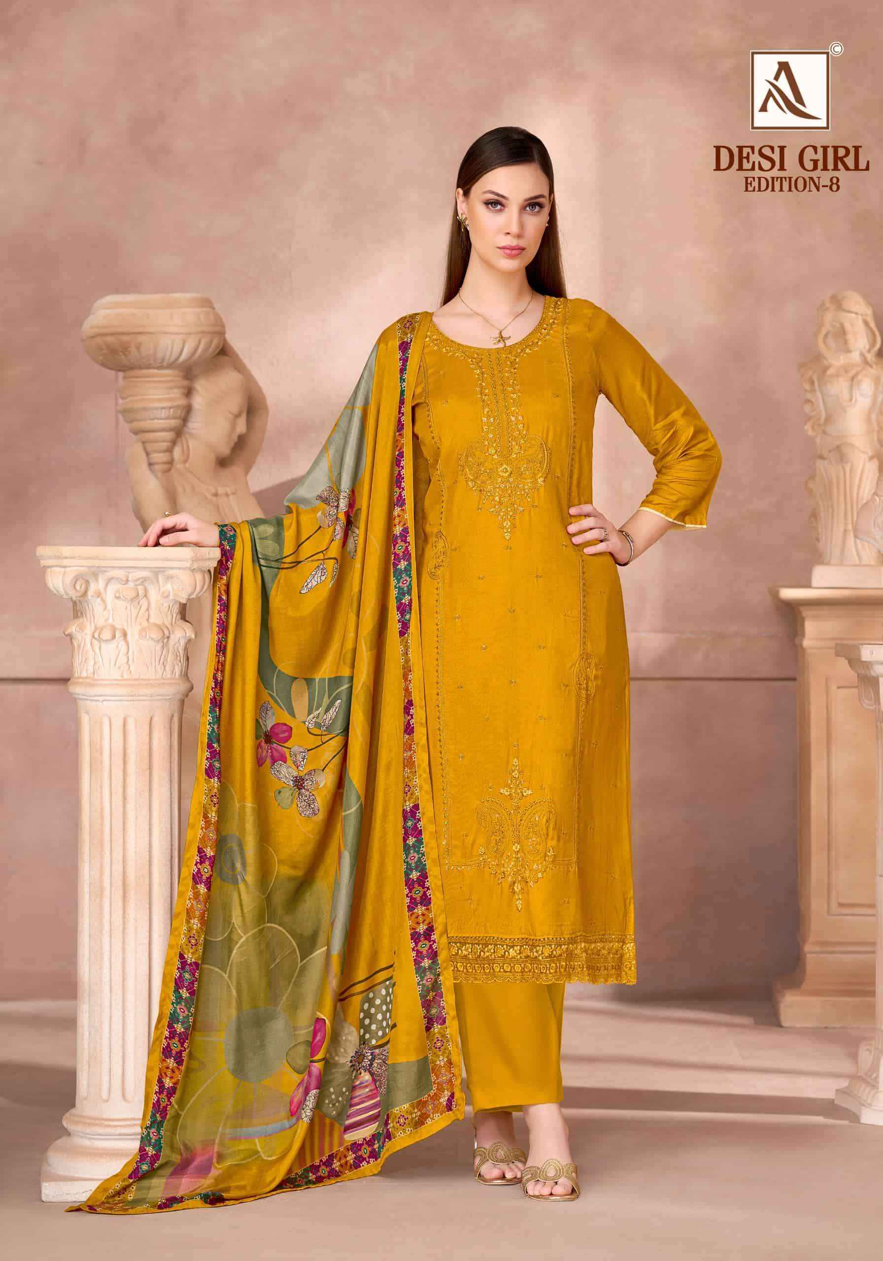Alok Suit Desi Girl Edition 8 Muslin Dress Material 6 Pcs Catalogue