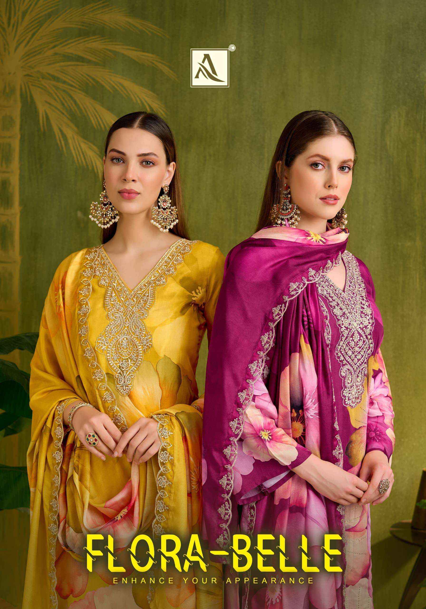 Alok Suit Flora Belle Muslin Suits | Official B2B Wholesale Website ( 6 Pcs Set )