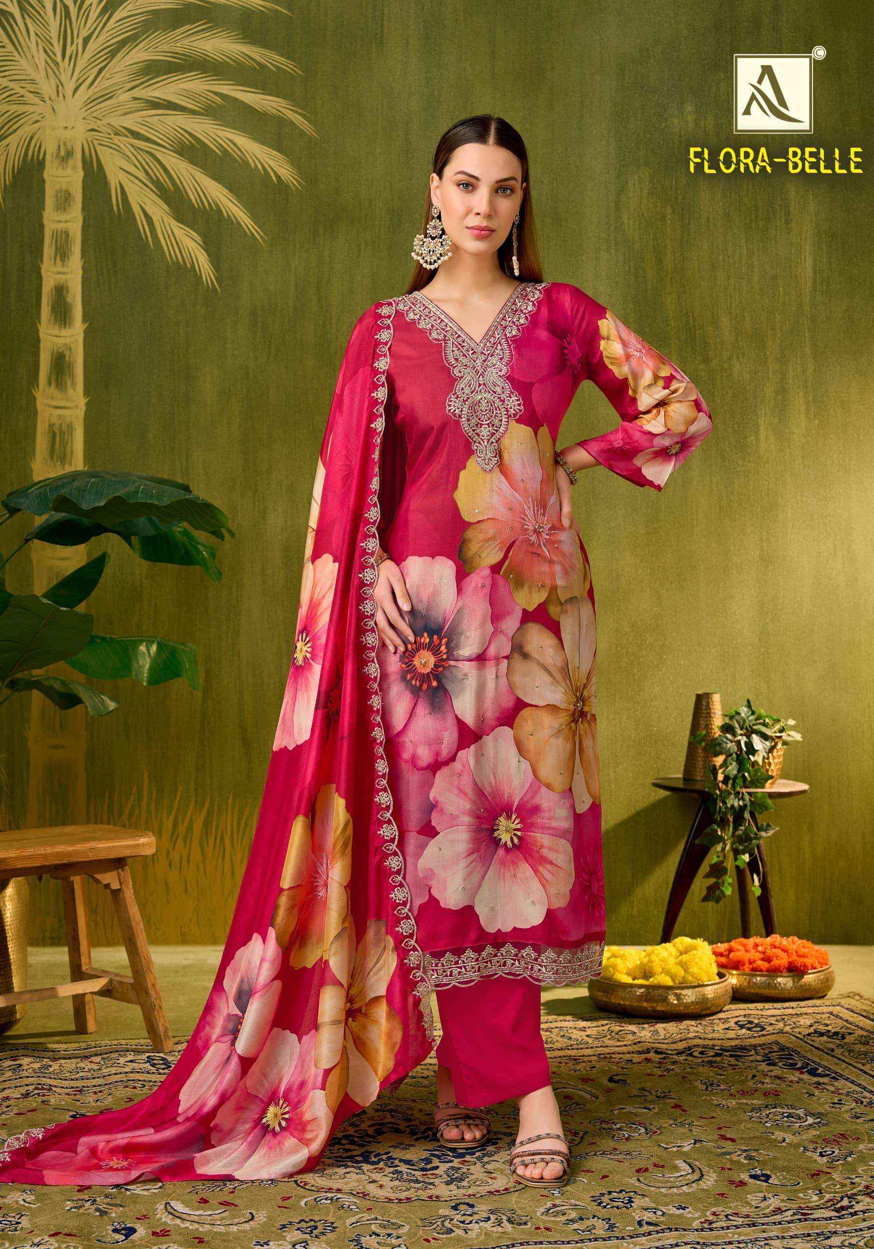 Alok Suit Flora Belle Muslin Suits | Official B2B Wholesale Website ( 6 Pcs Set )
