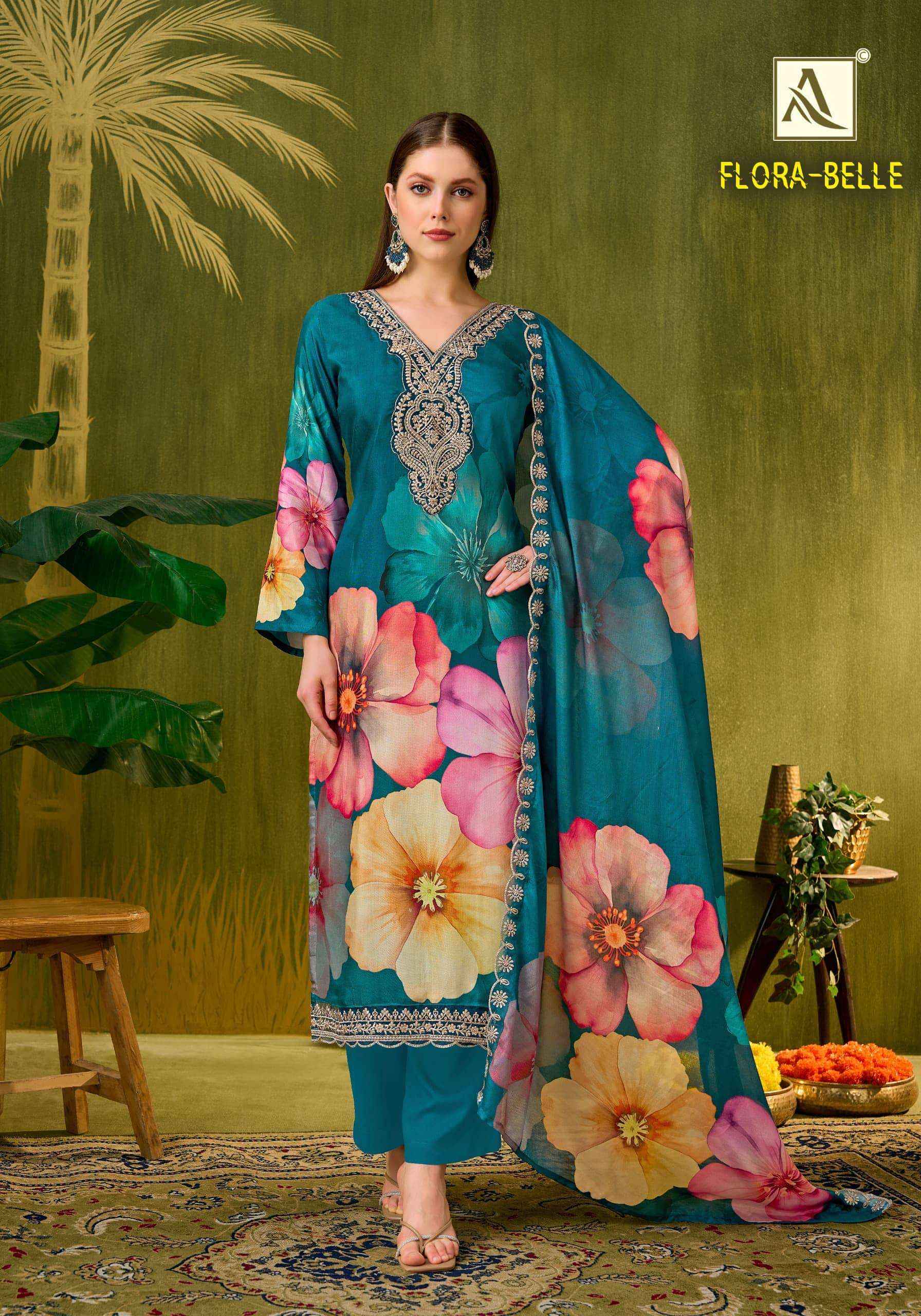 Alok Suit Flora Belle Muslin Suits | Official B2B Wholesale Website ( 6 Pcs Set )
