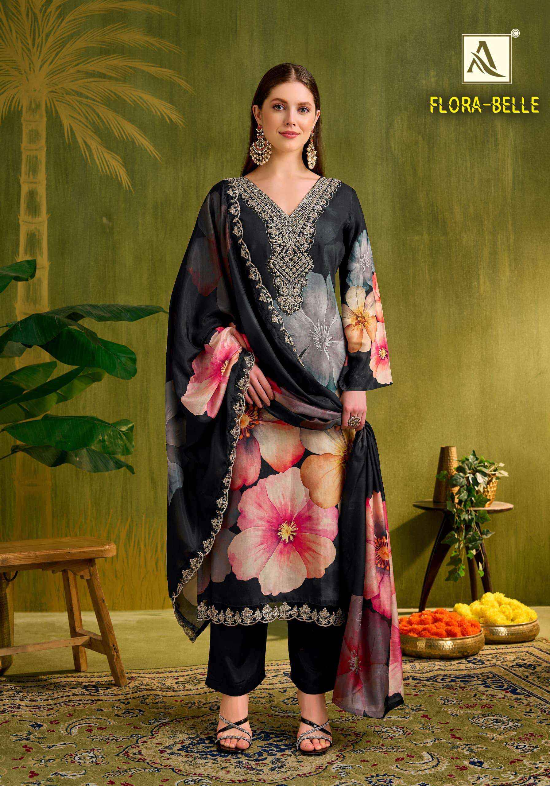 Alok Suit Flora Belle Muslin Suits | Official B2B Wholesale Website ( 6 Pcs Set )