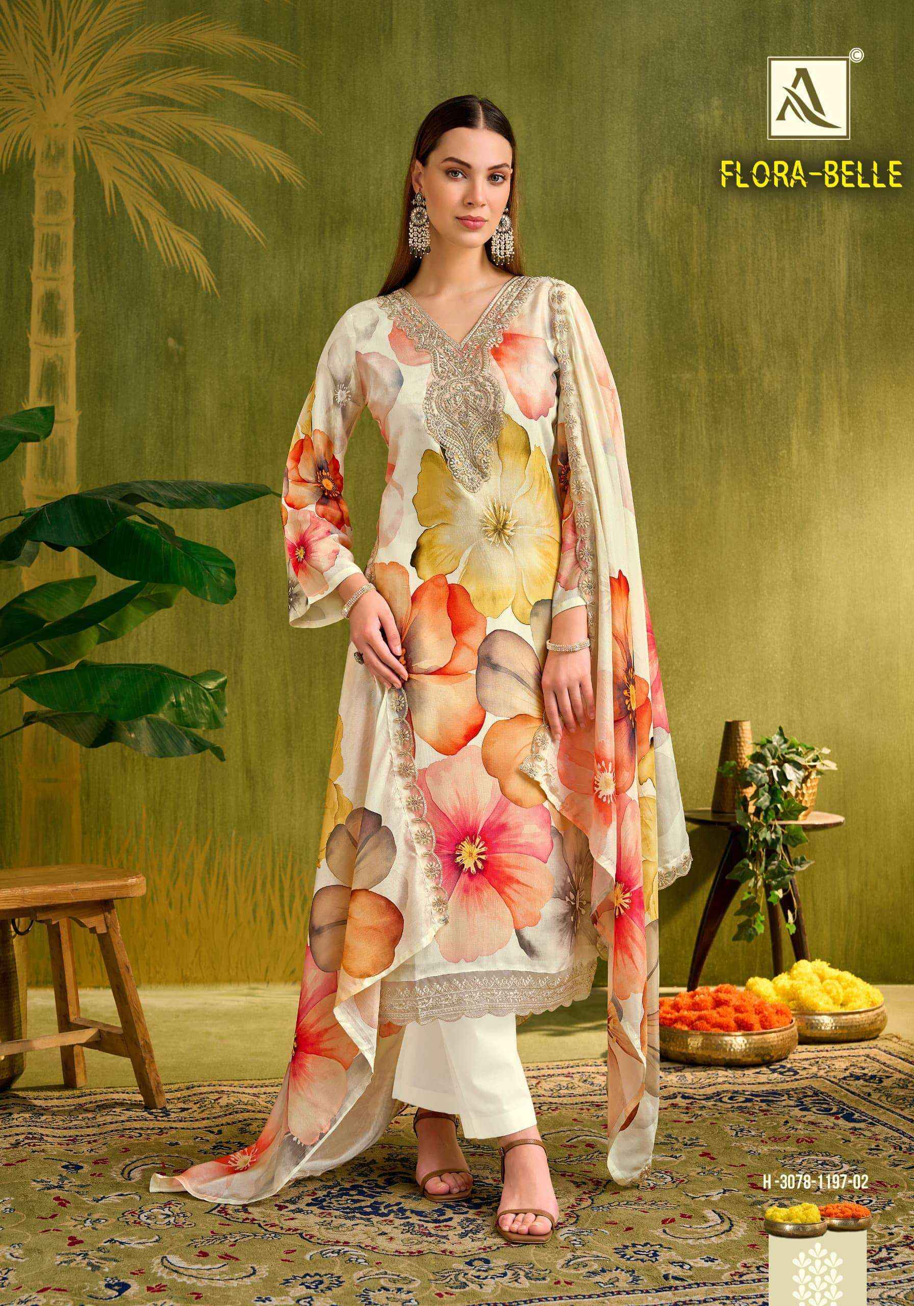 Alok Suit Flora Belle Muslin Suits | Official B2B Wholesale Website ( 6 Pcs Set )