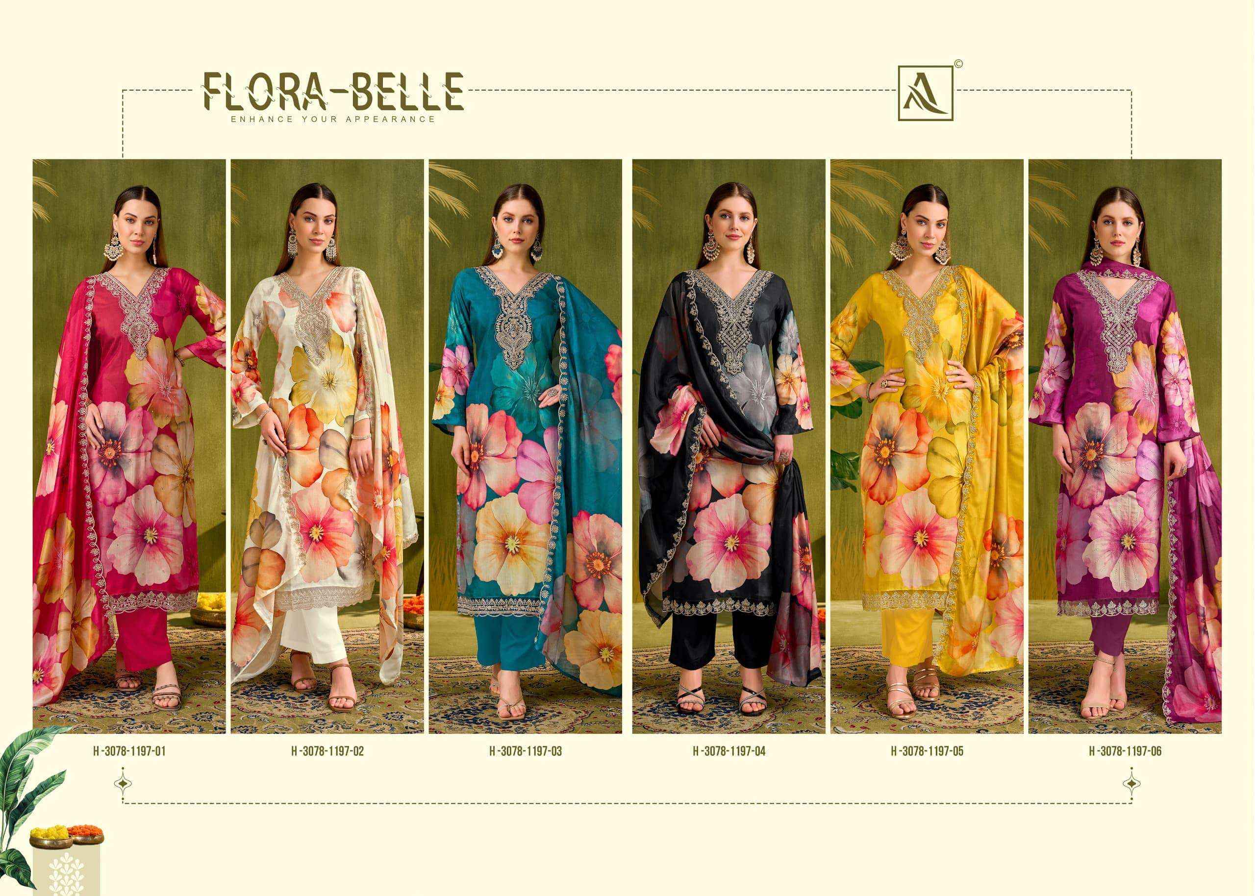 Alok Suit Flora Belle Muslin Suits | Official B2B Wholesale Website ( 6 Pcs Set )