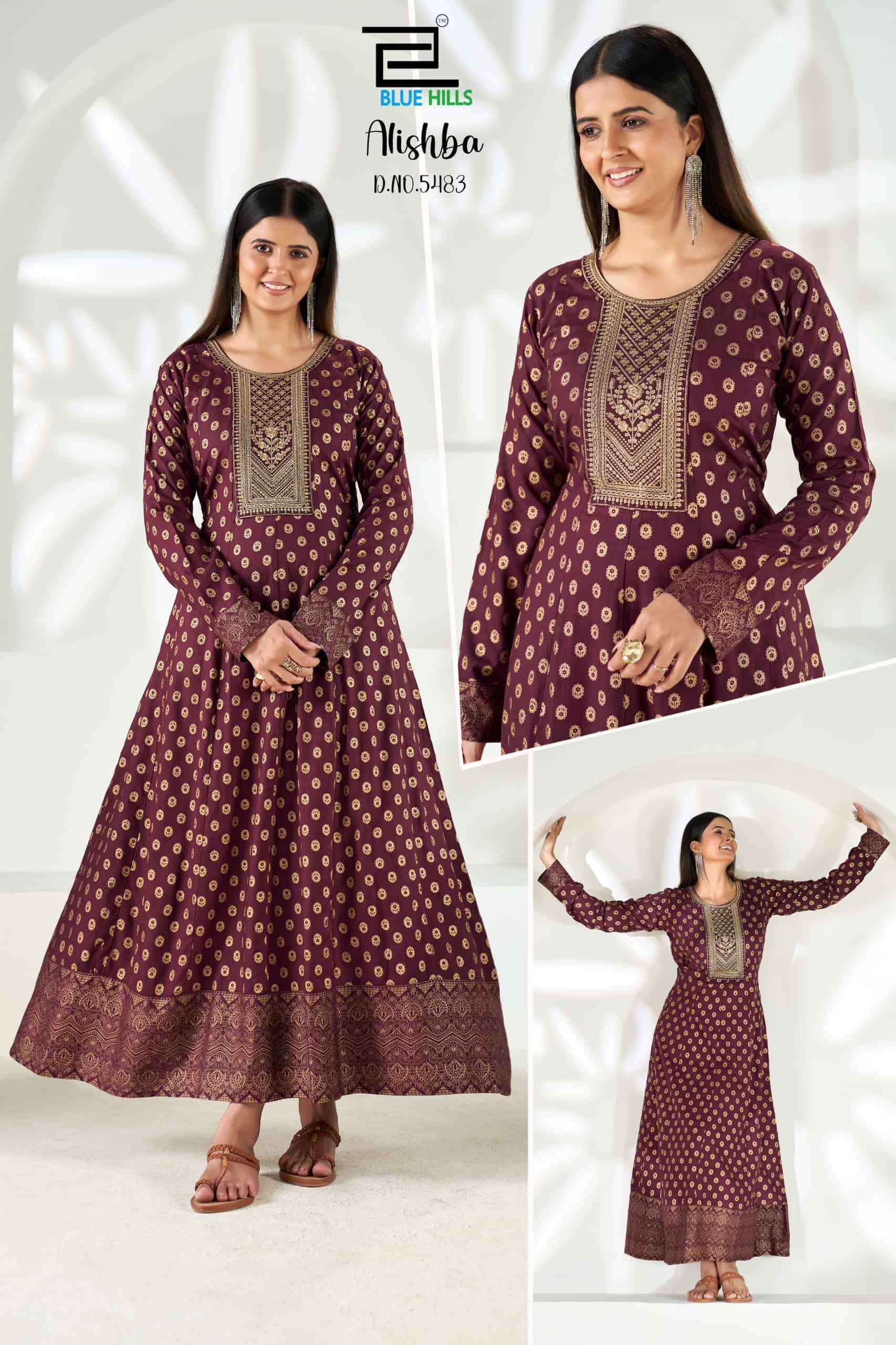 Blue Hills Alishba Premium Style Anarkali Gown Collection 6 Pcs Catalog 