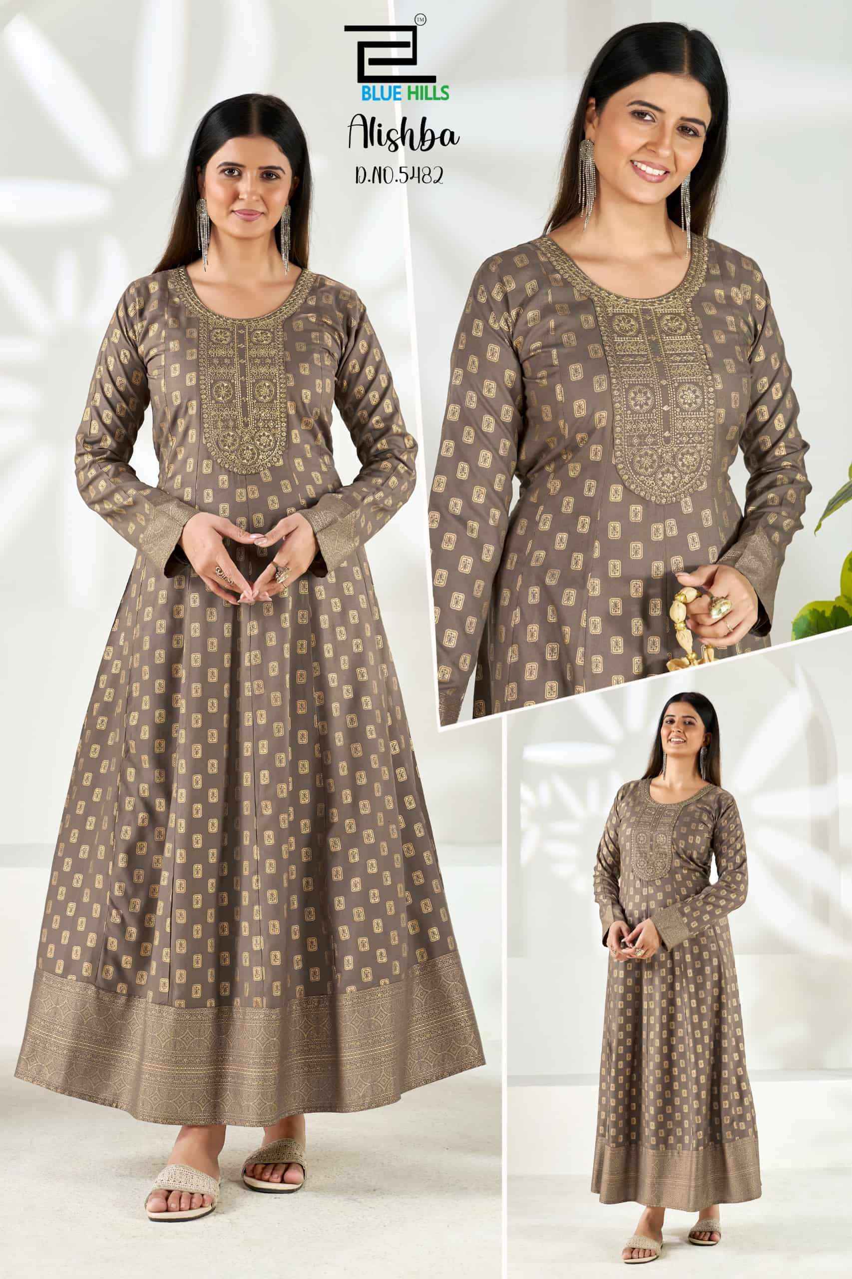 Blue Hills Alishba Premium Style Anarkali Gown Collection 6 Pcs Catalog 