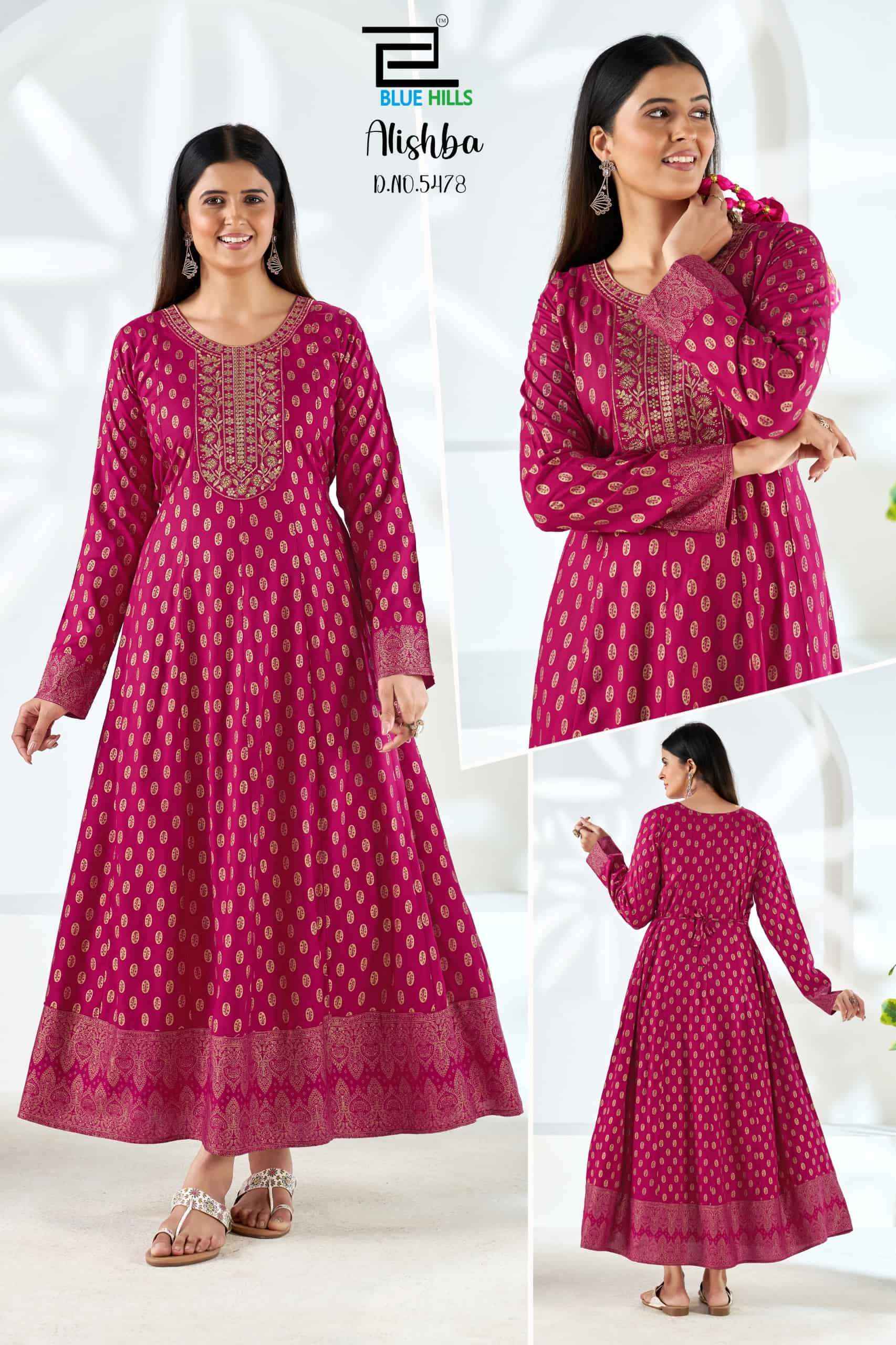 Blue Hills Alishba Premium Style Anarkali Gown Collection 6 Pcs Catalog 