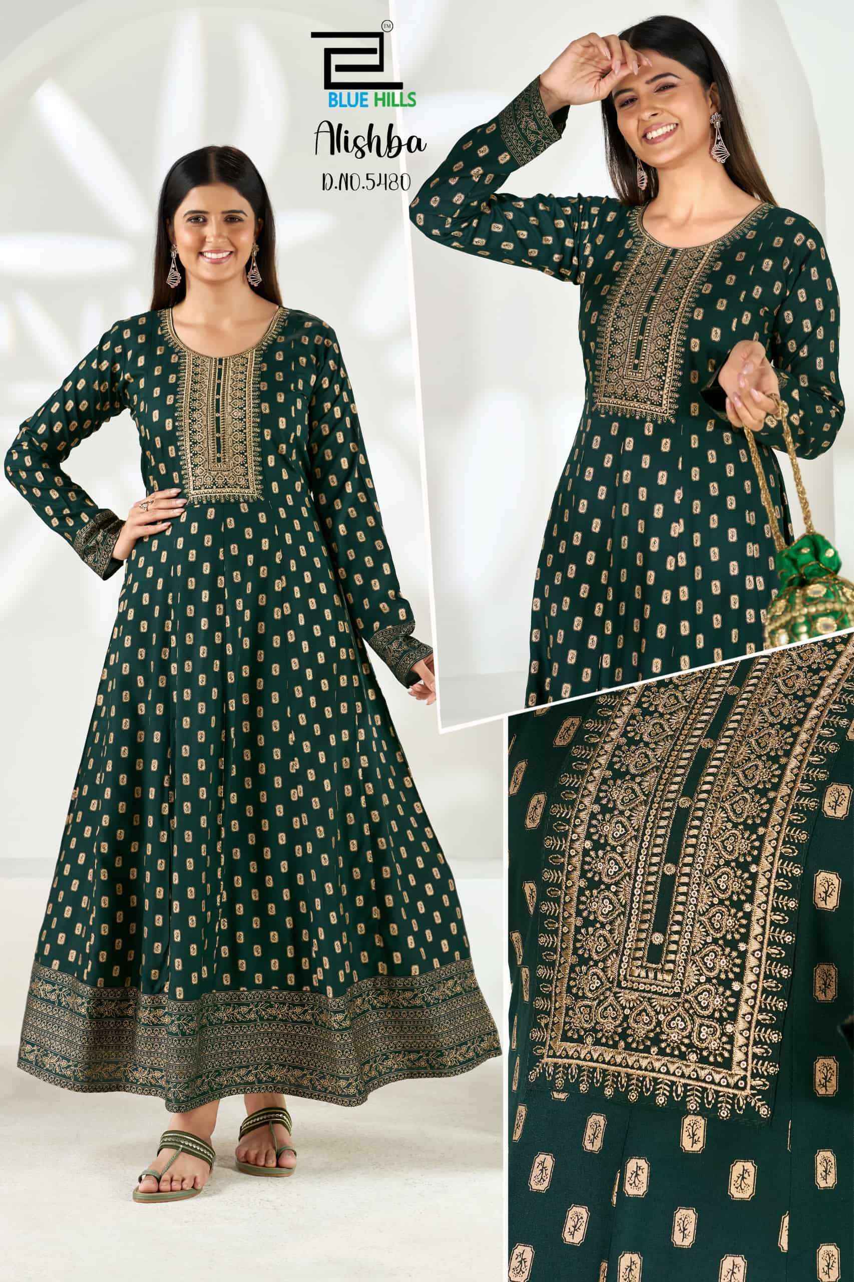 Blue Hills Alishba Premium Style Anarkali Gown Collection 6 Pcs Catalog 