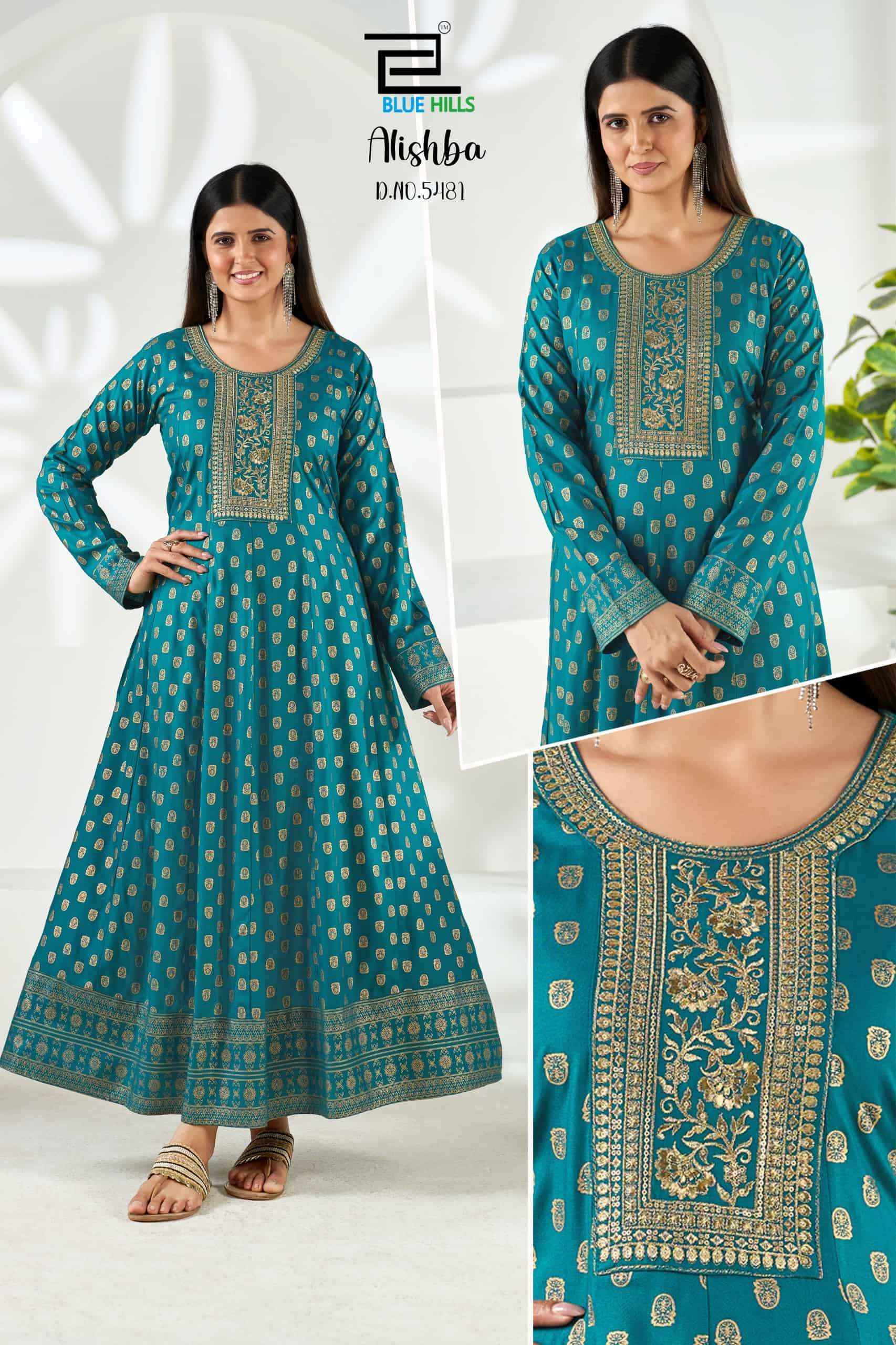 Blue Hills Alishba Premium Style Anarkali Gown Collection 6 Pcs Catalog 