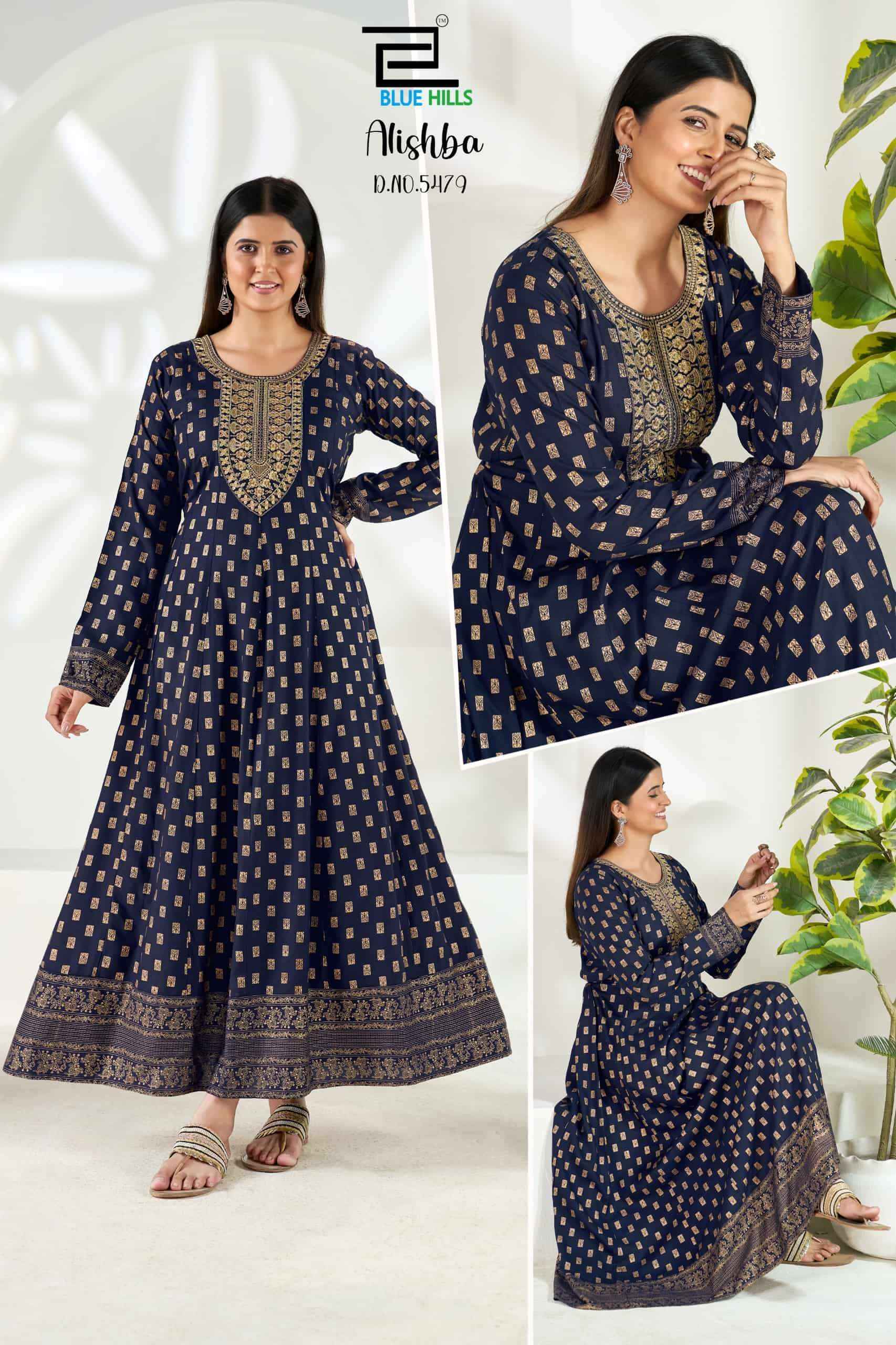 Blue Hills Alishba Premium Style Anarkali Gown Collection 6 Pcs Catalog 