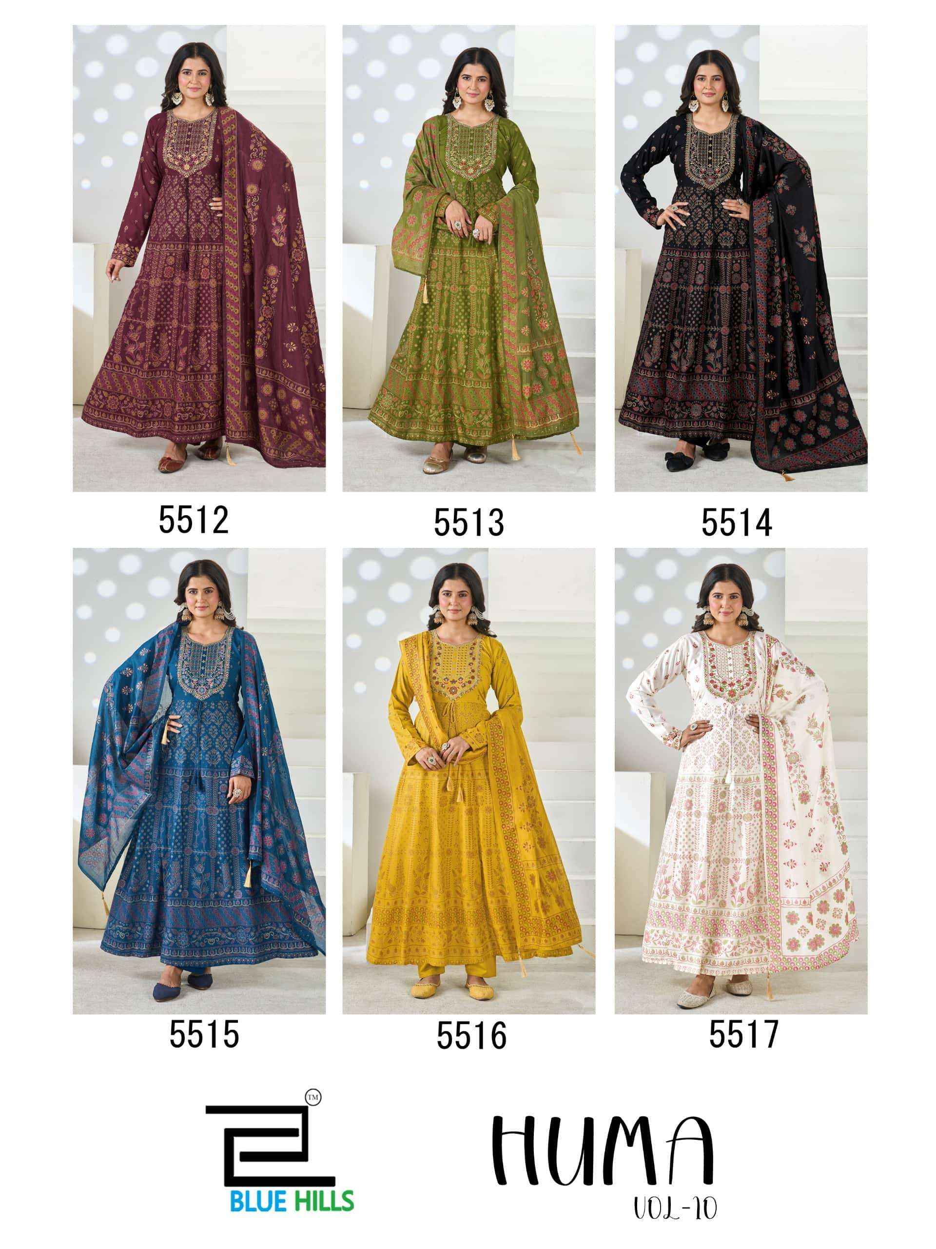 Blue Hills Huma Vol 10 Premium Anarkali Style 3 Piece Suit Wholesale Price 6 Pcs Catalog 