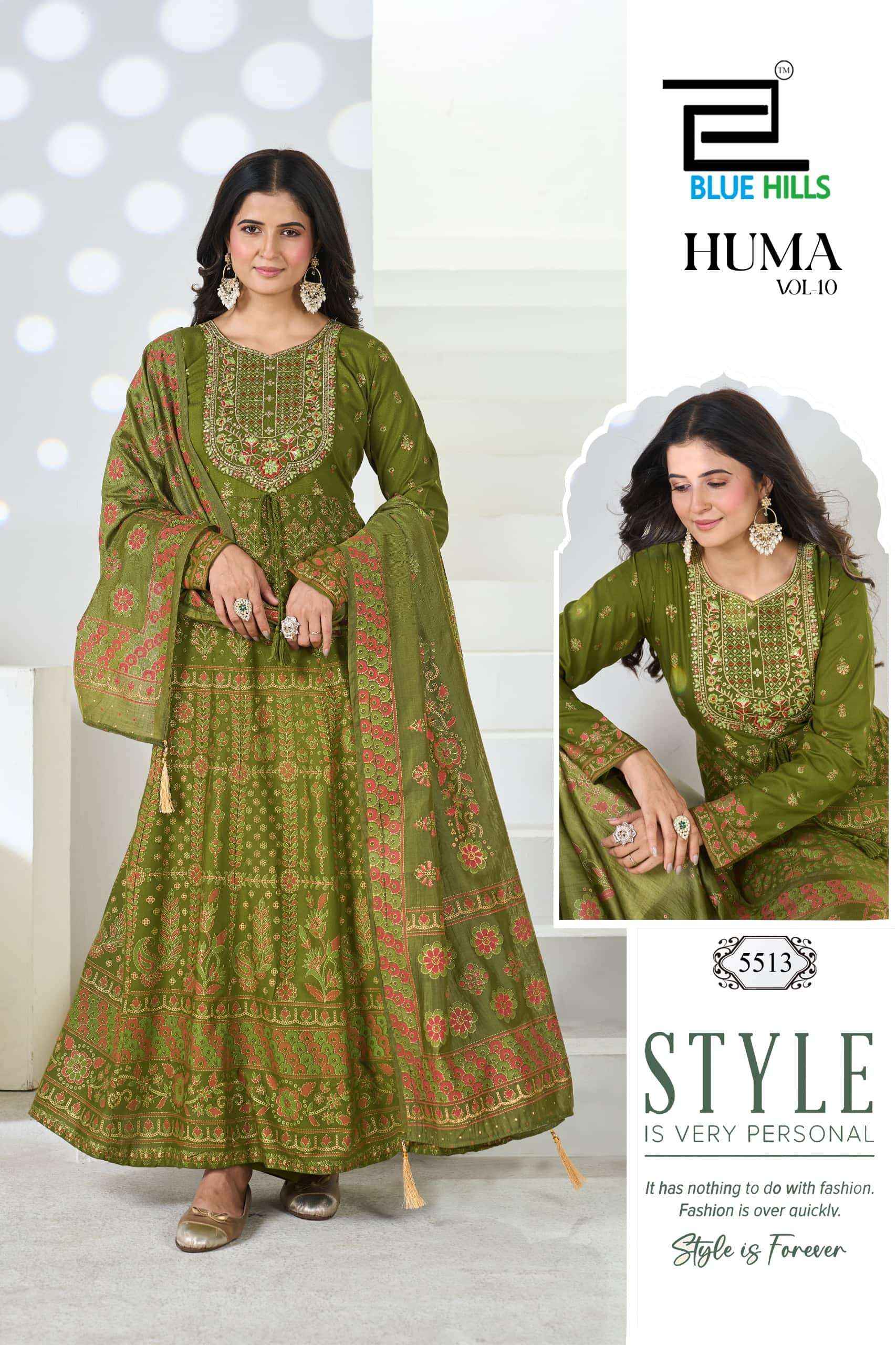 Blue Hills Huma Vol 10 Premium Anarkali Style 3 Piece Suit Wholesale Price 6 Pcs Catalog 