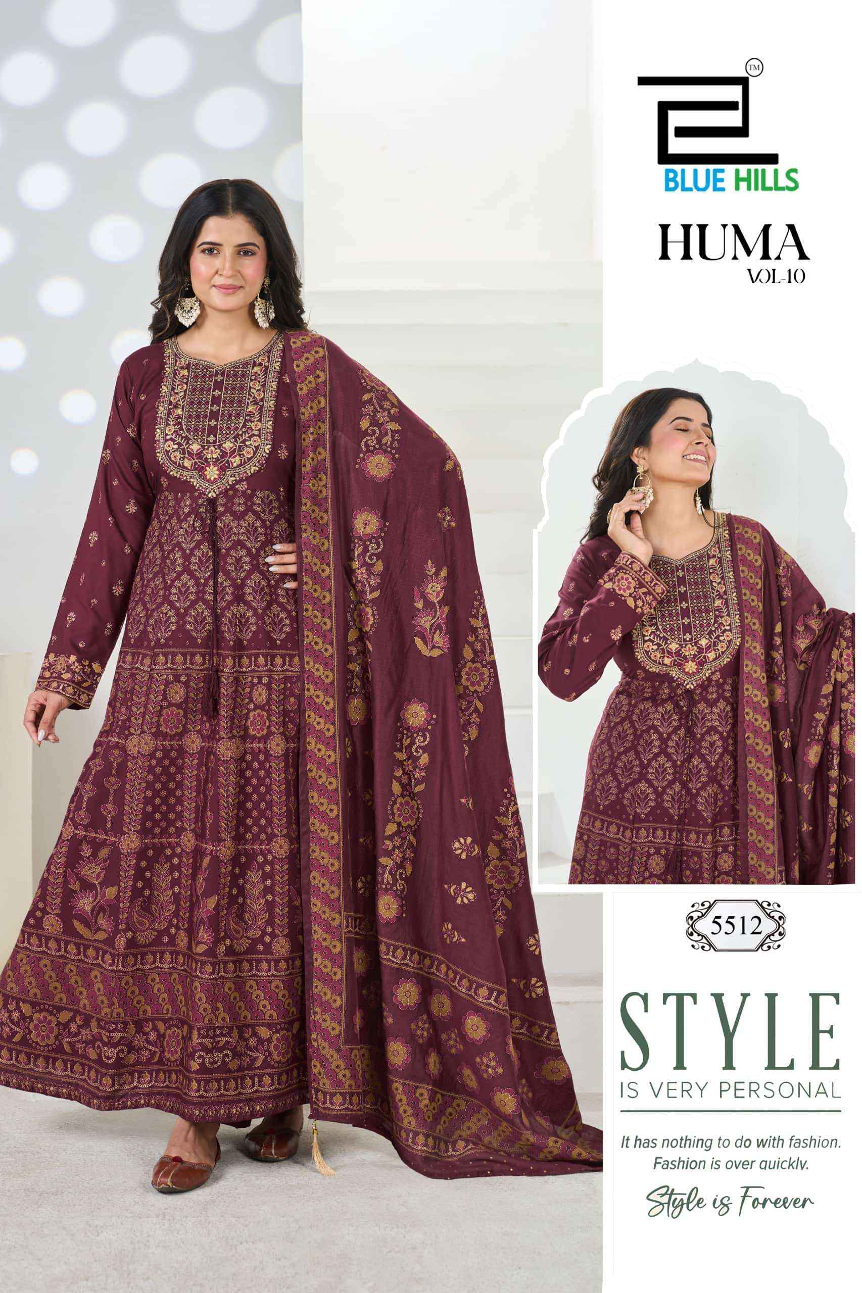 Blue Hills Huma Vol 10 Premium Anarkali Style 3 Piece Suit Wholesale Price 6 Pcs Catalog 