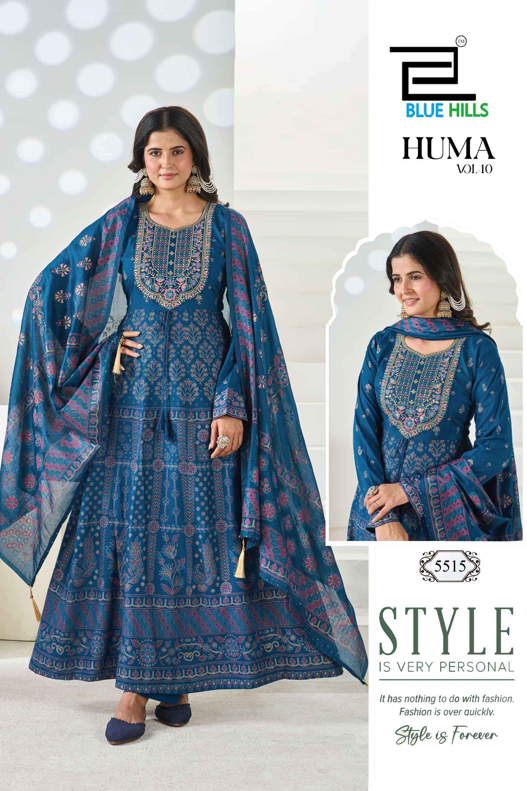 Blue Hills Huma Vol 10 Premium Anarkali Style 3 Piece Suit Wholesale Price 6 Pcs Catalog 