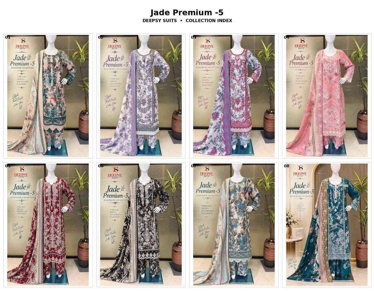 DEEPSY SUITS JADE PREMIUM VOL 5 STITCHED COLLECTION 8 PCS CATALOGUE