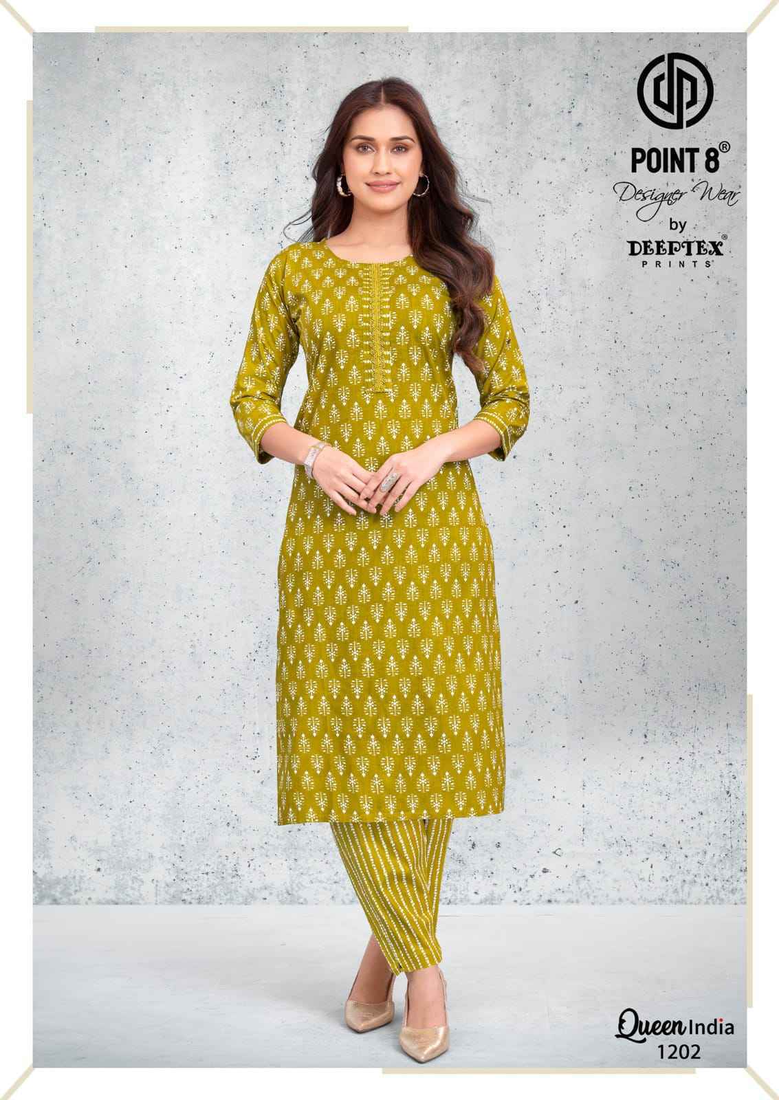 Deeptex Queen India Vol 12 Cotton Kurti With Pant 10 pcs Catalog