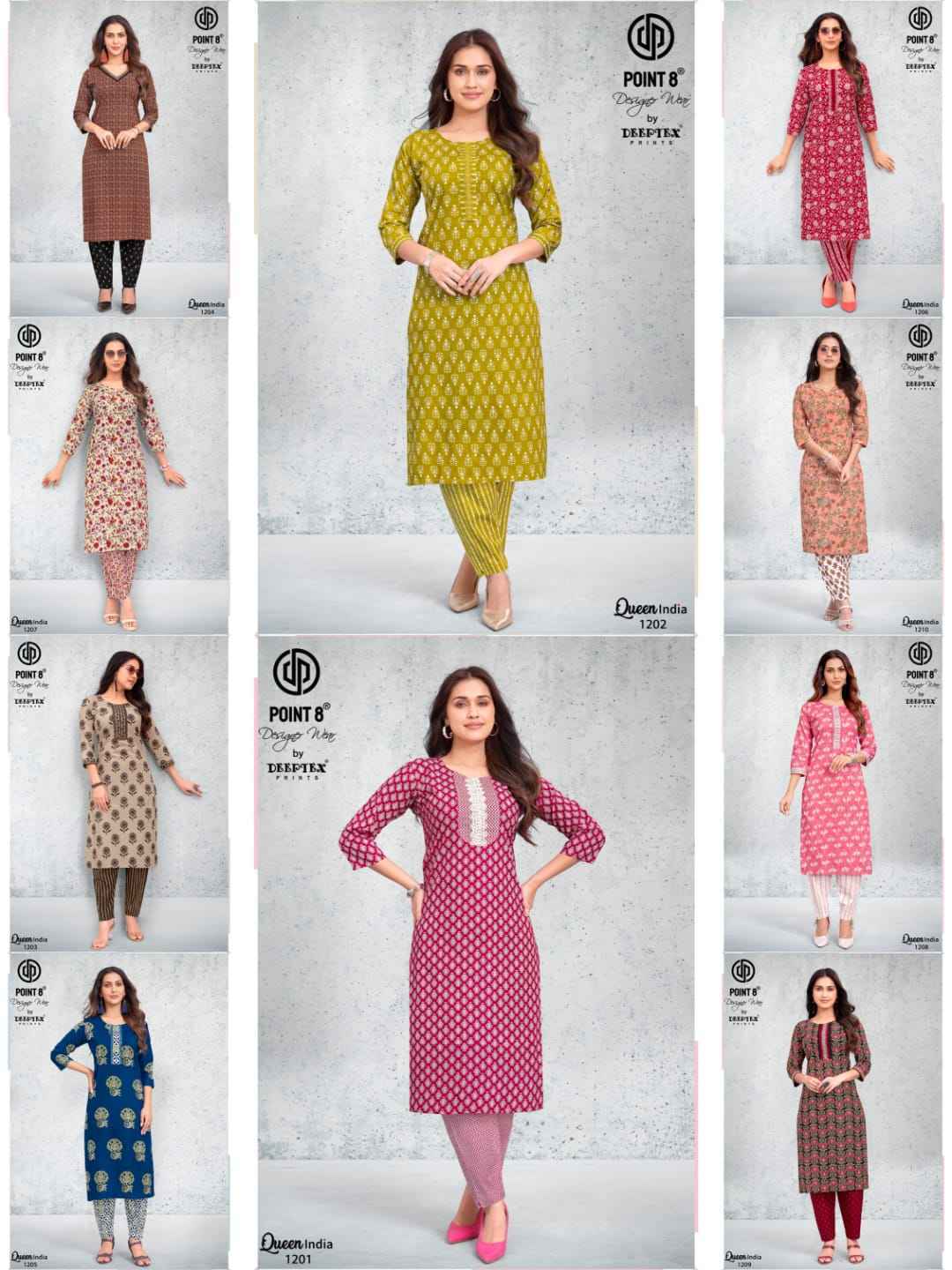Deeptex Queen India Vol 12 Cotton Kurti With Pant 10 pcs Catalog