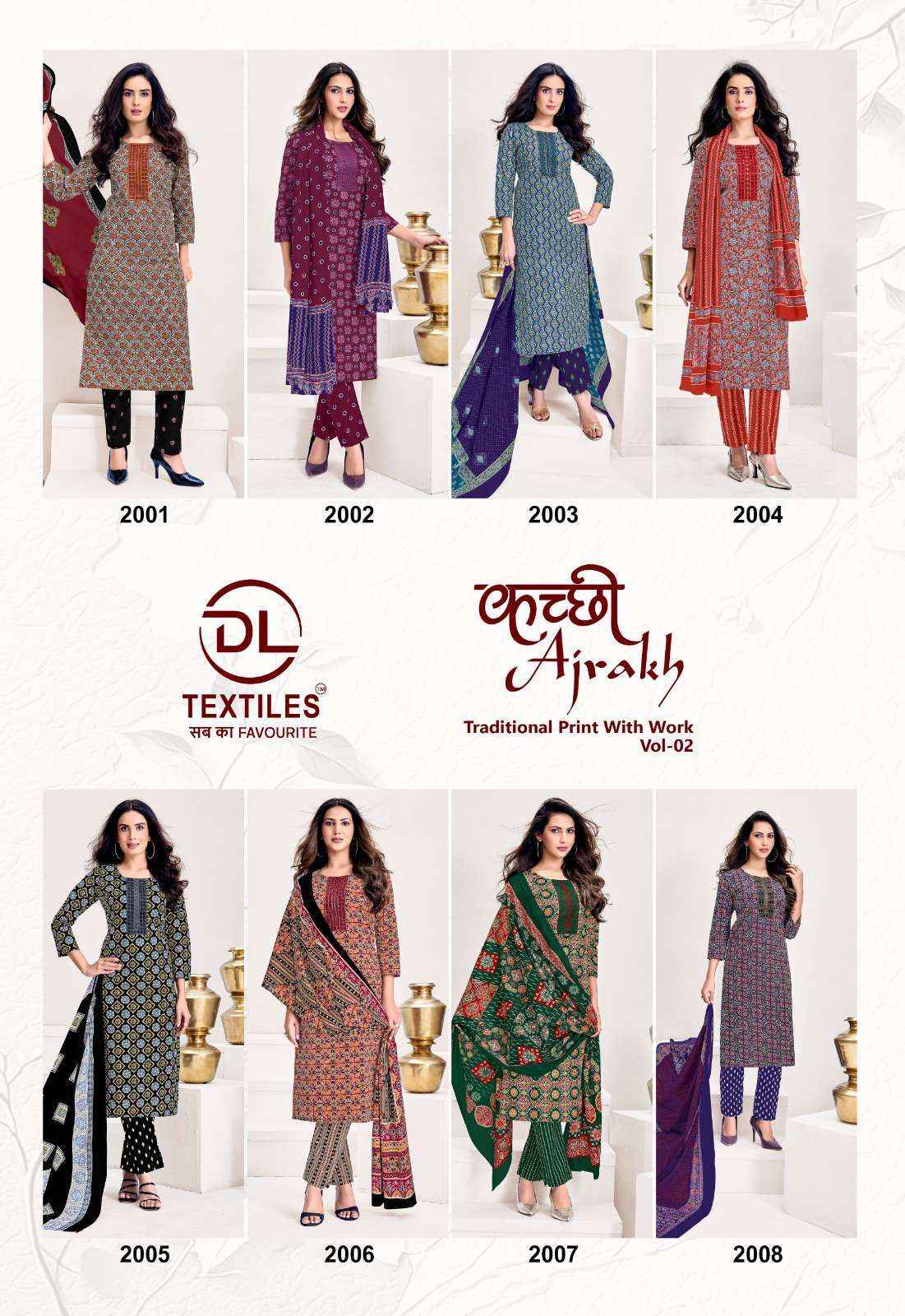 DL TEXTILES KUTCHHI AJRAKH VOL 2 COTTON READYMADE DRESS  8 PCS SET