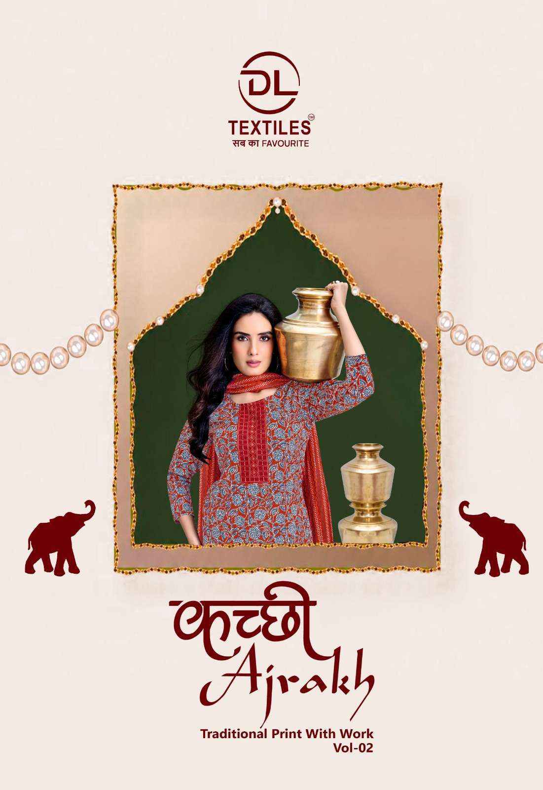 DL TEXTILES KUTCHHI AJRAKH VOL 2 COTTON READYMADE DRESS  8 PCS SET