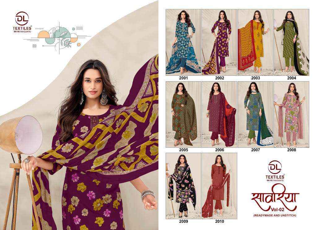 DL TEXTILES SAWARIYA VOL 2 COTTON READYMADE SUITS 10 PCS CATALOG