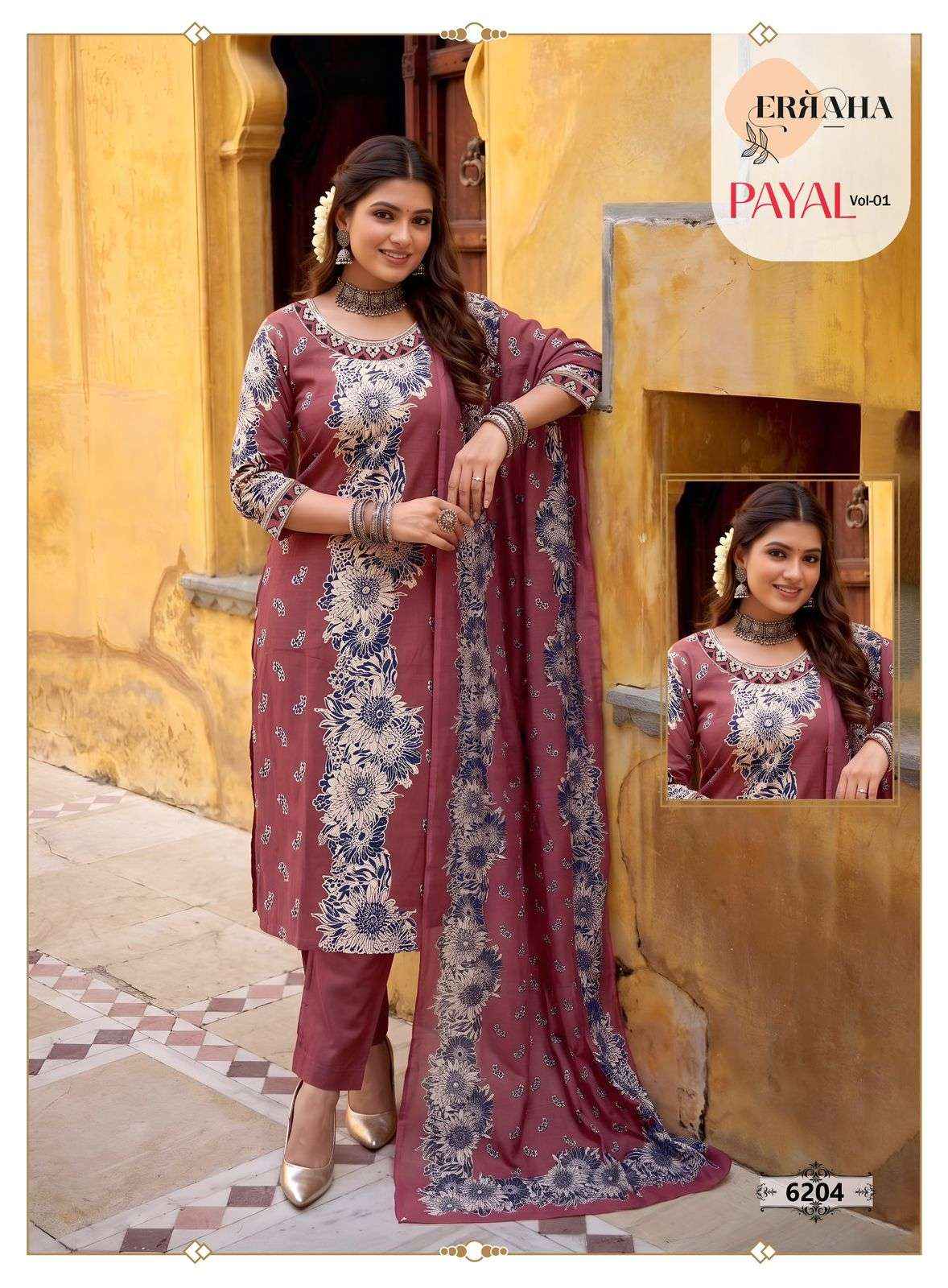 Erraha Payal Vol 1 Premium Designs Kurti Pant Dupatta Set  _ Wholesale Factory Rate ( 8 Pcs Catalog )