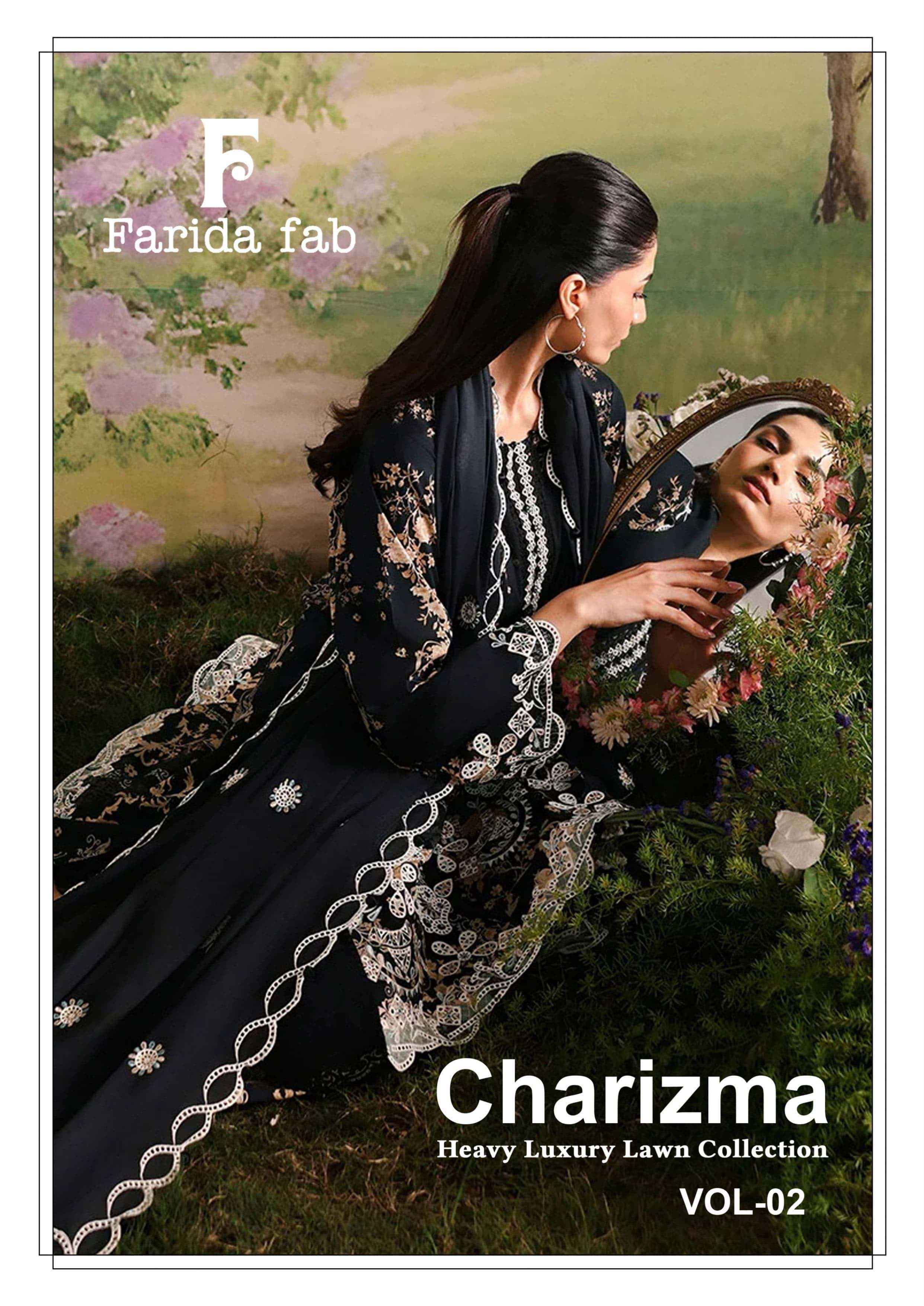 Farida Fab Charizma Vol 2 Heavy Luxury Lawn Collection Dress Material 6 Pcs Catalog 