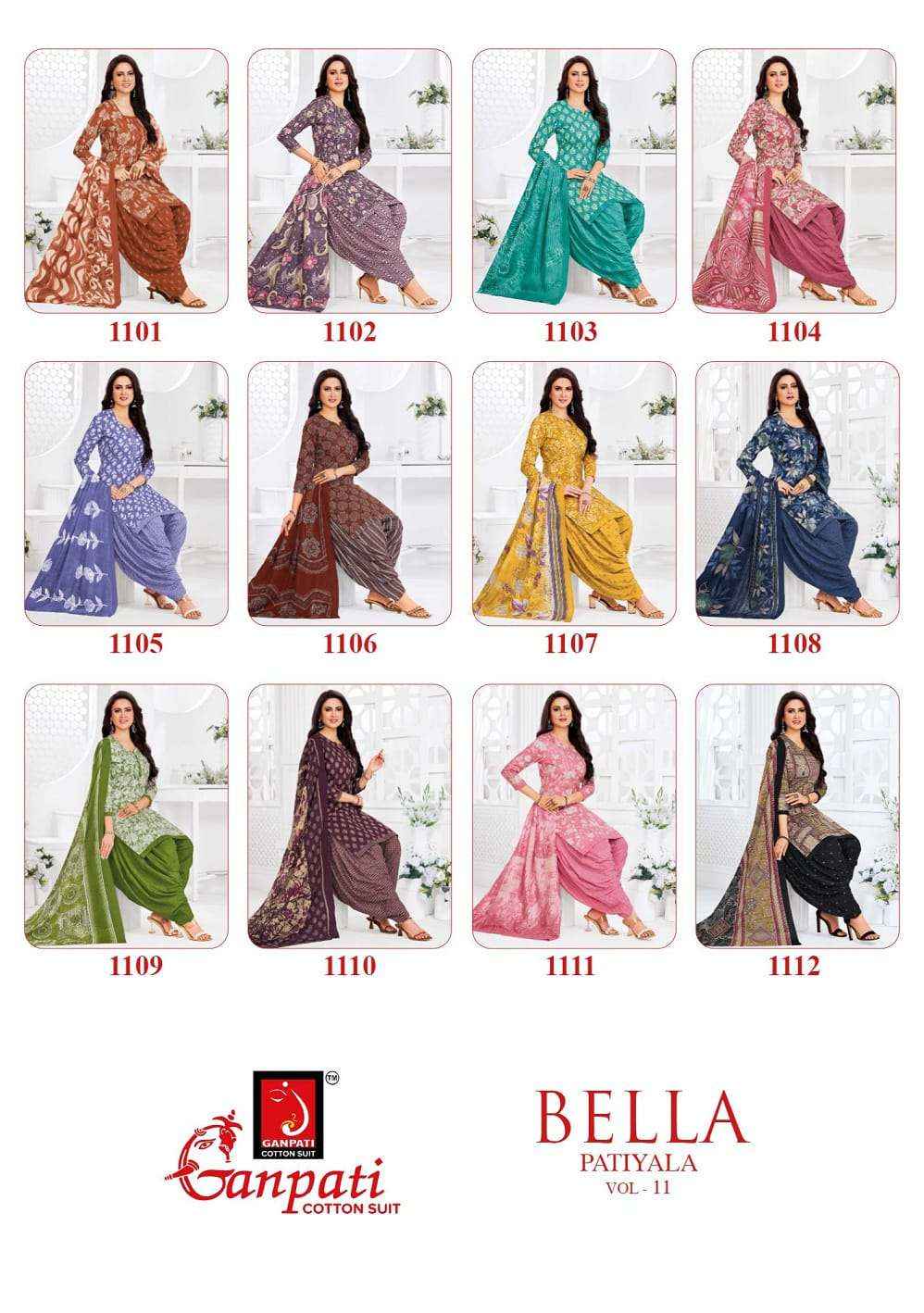 Ganpati Bella Patiyala Vol 11 Pure Cotton Dress Material 12 Pcs Catalog