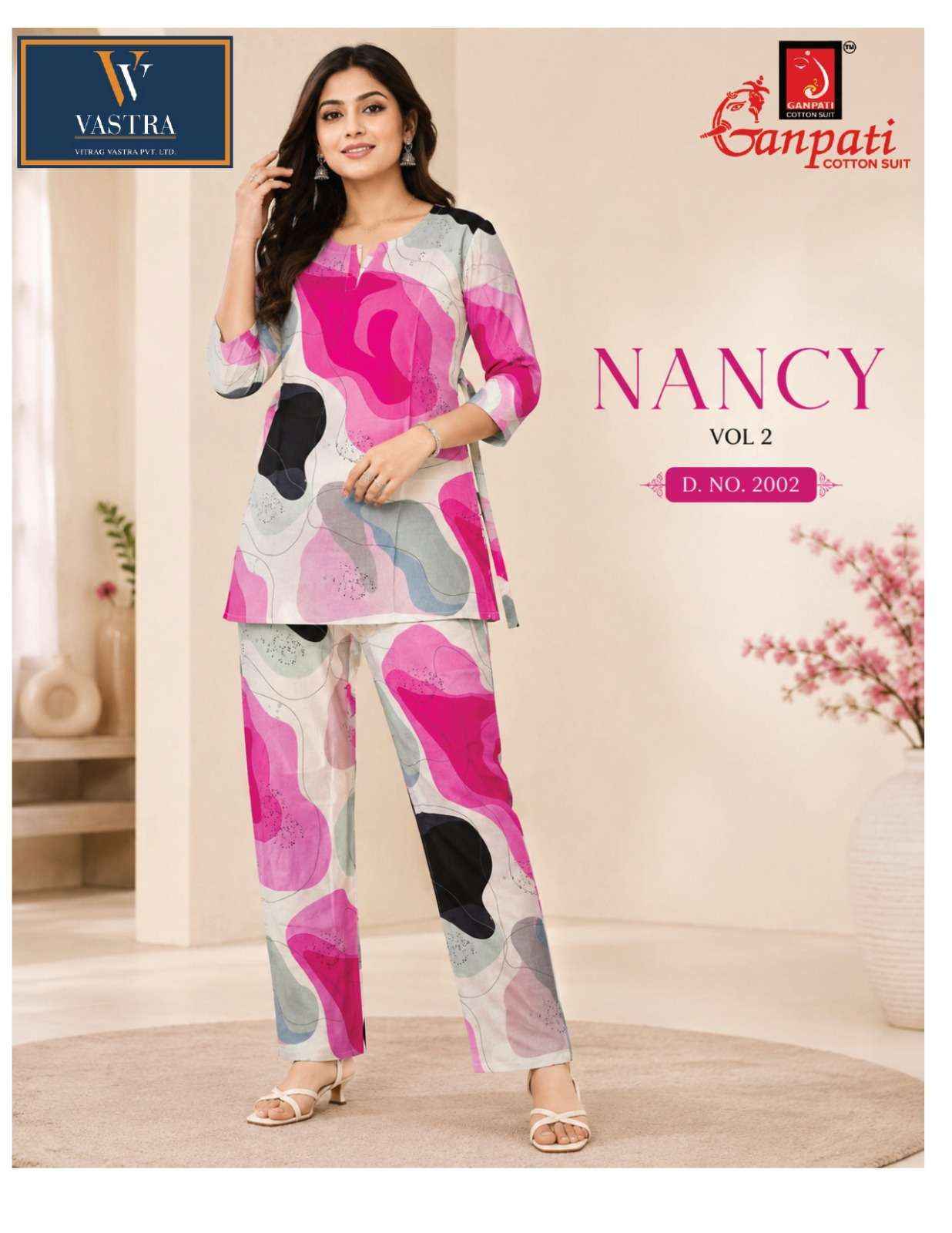GANPATI NANCY VOL 2 RAYON PRINTED CO-ORD SET 12 PCS CATALOGUE