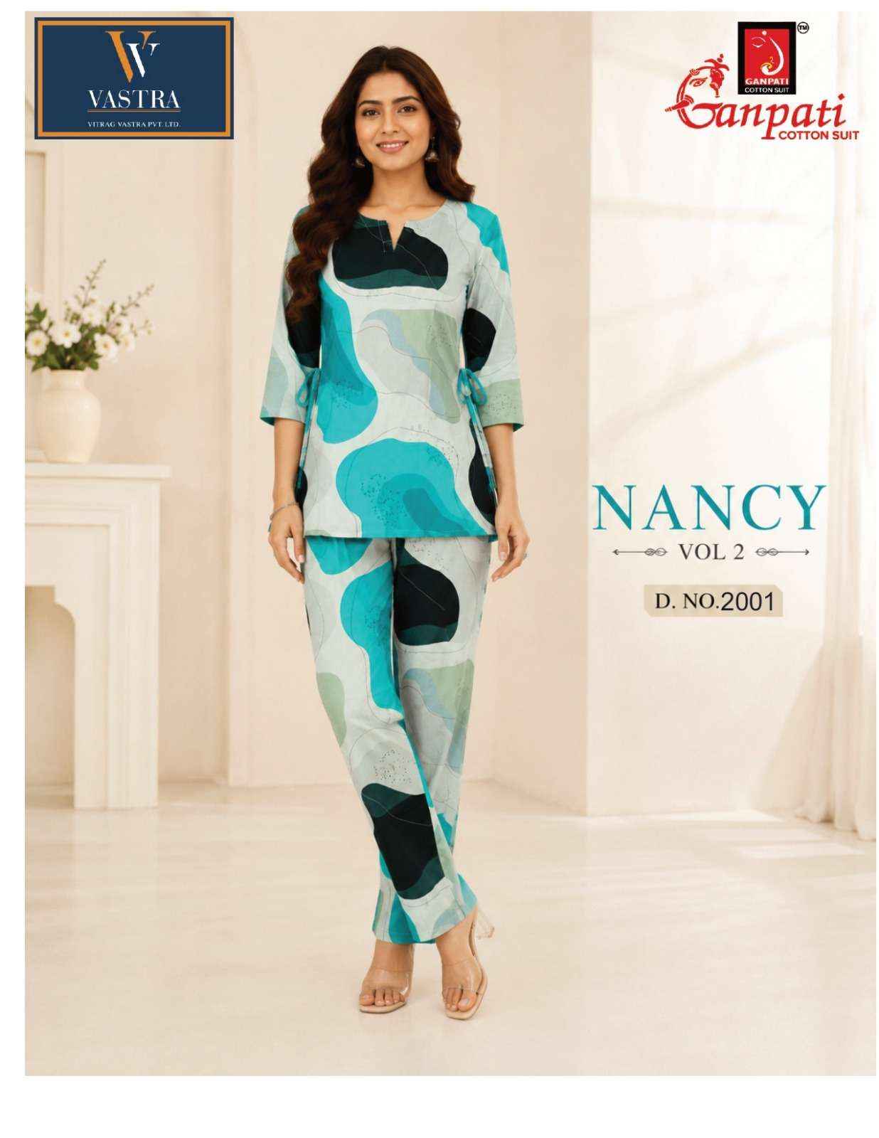 GANPATI NANCY VOL 2 RAYON PRINTED CO-ORD SET 12 PCS CATALOGUE