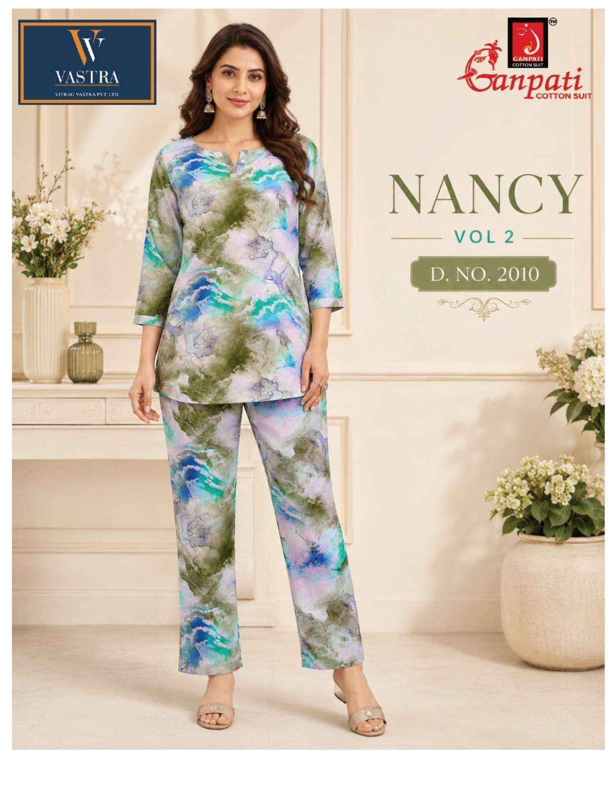 GANPATI NANCY VOL 2 RAYON PRINTED CO-ORD SET 12 PCS CATALOGUE