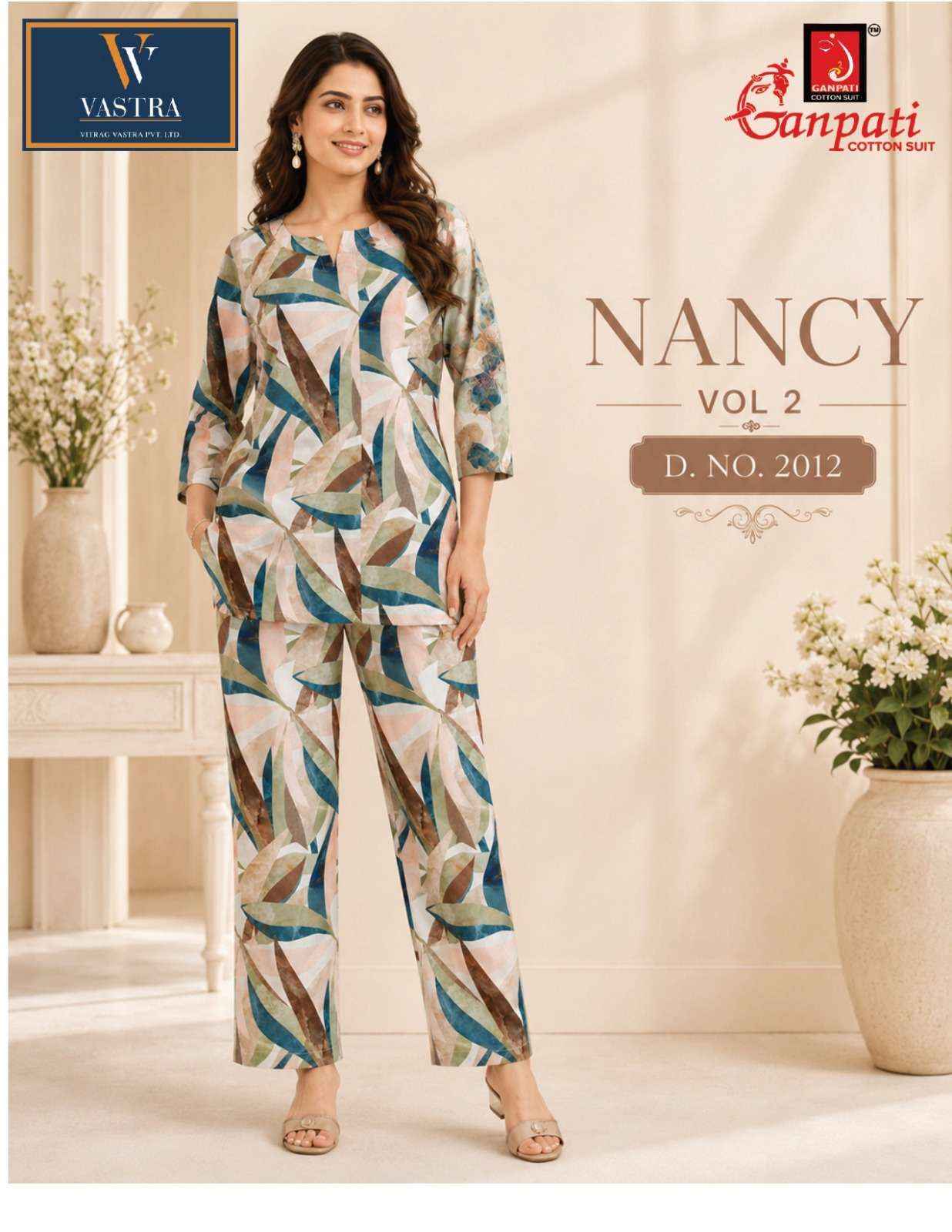 GANPATI NANCY VOL 2 RAYON PRINTED CO-ORD SET 12 PCS CATALOGUE